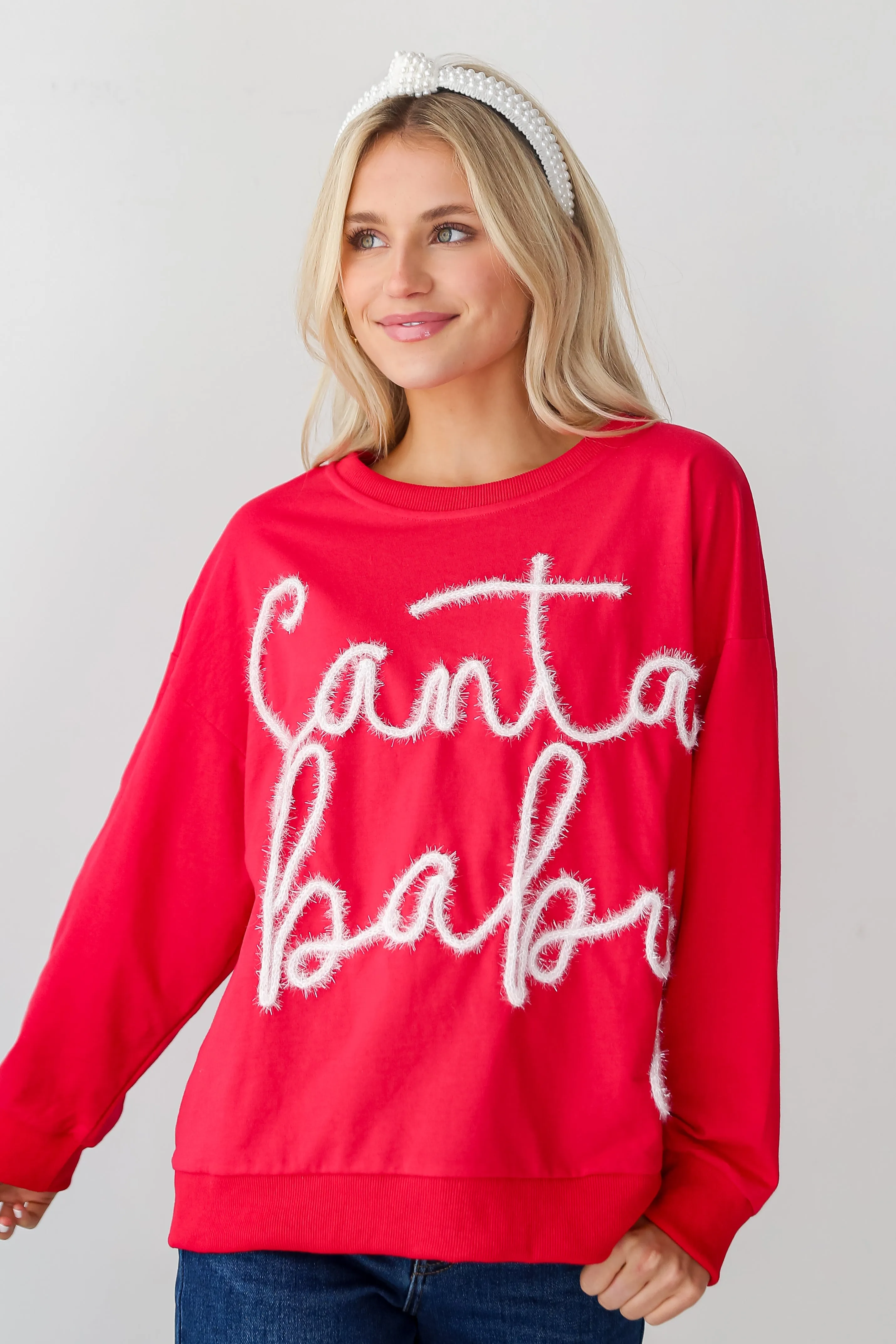 FINAL SALE - Red Santa Baby Metallic Letter Pullover