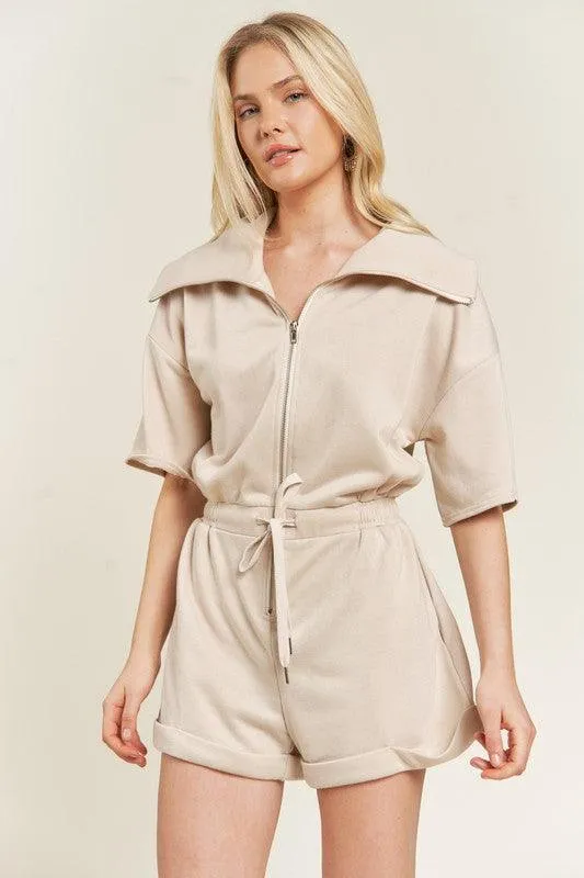 French Terry Front Zip Plus Size Romper