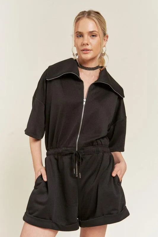 French Terry Front Zip Plus Size Romper