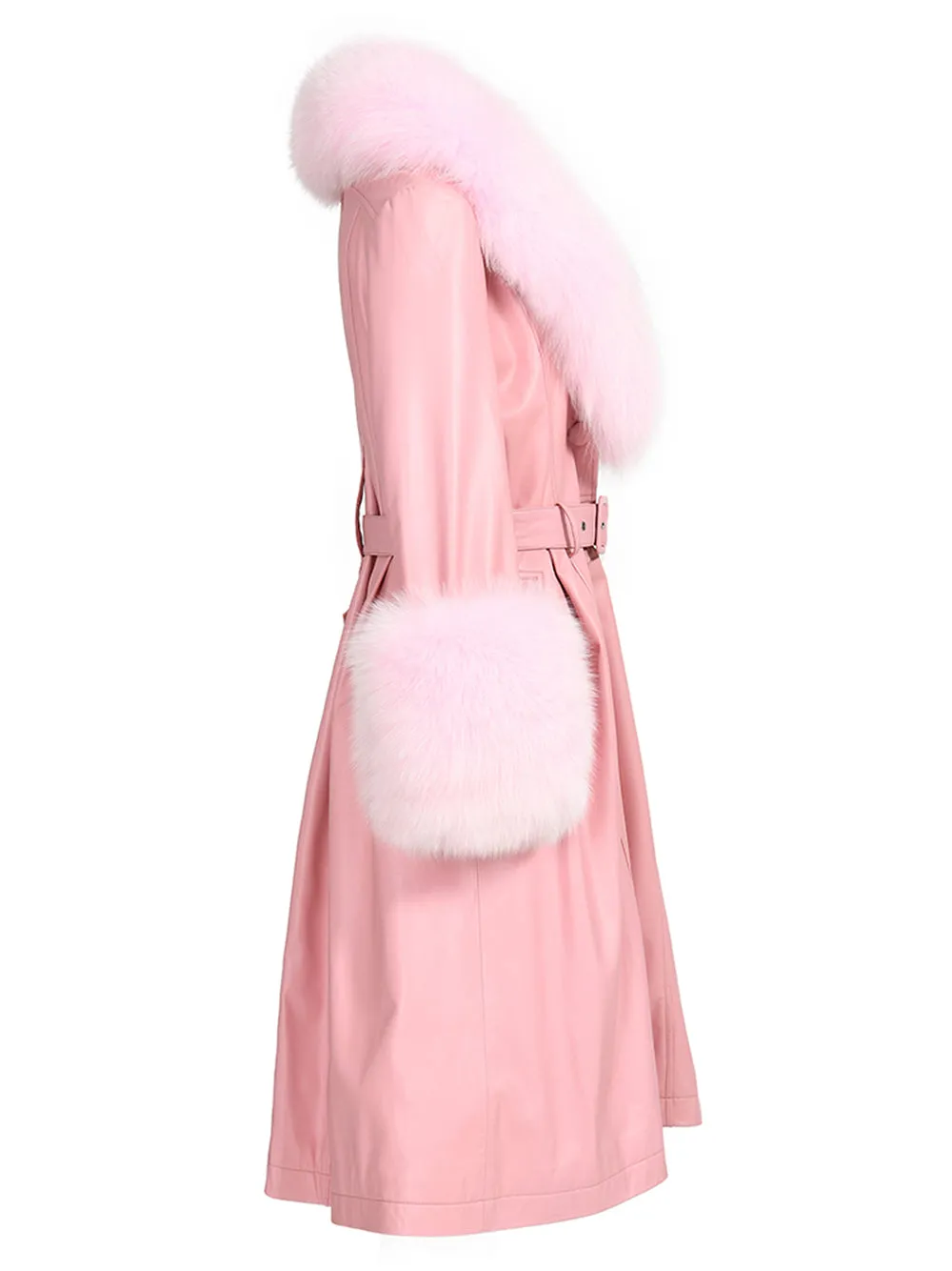 Fur Foxy Leather Coat in Light Pink