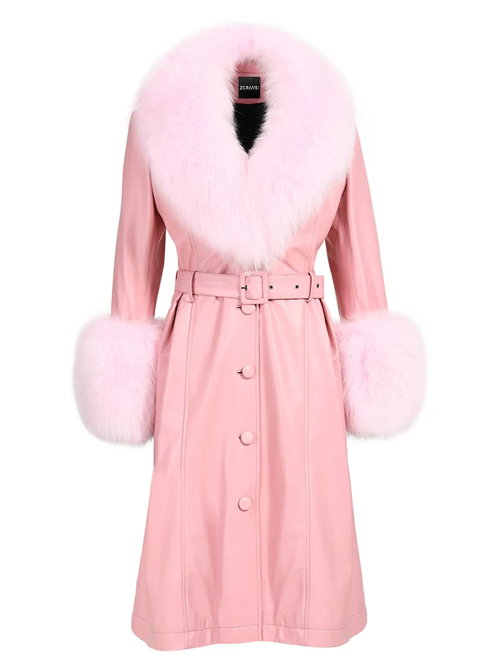 Fur Foxy Leather Coat in Light Pink