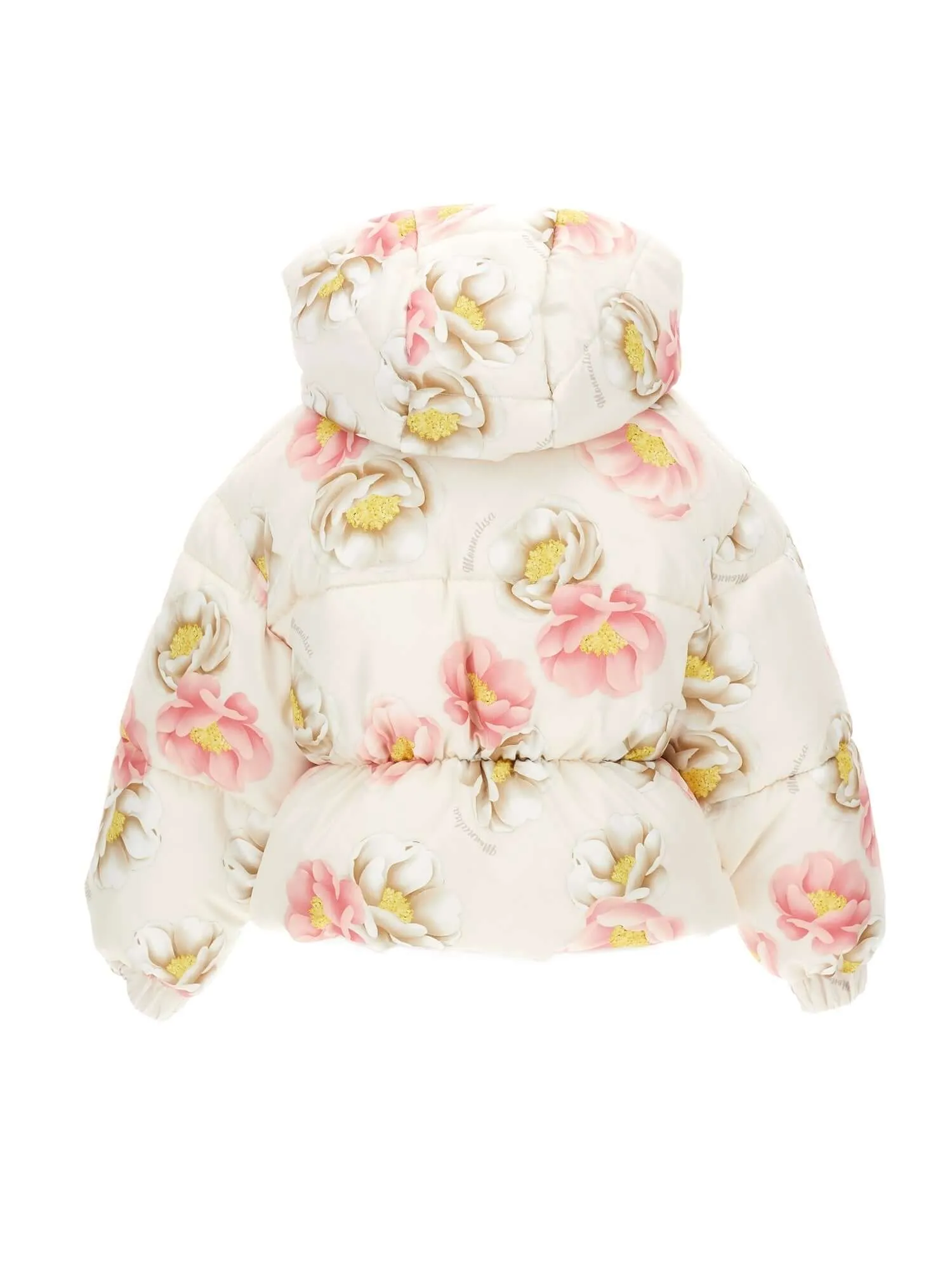 Girls Cream Rose Puffer Coat