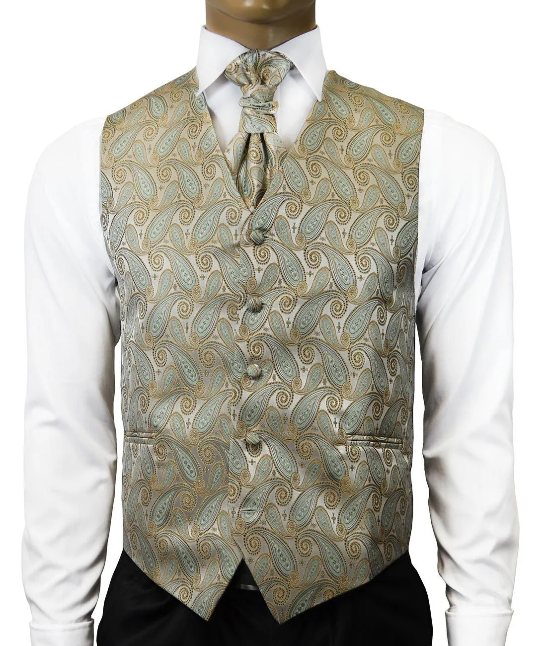 Gold and Turquoise Paisley Tuxedo Vest Set