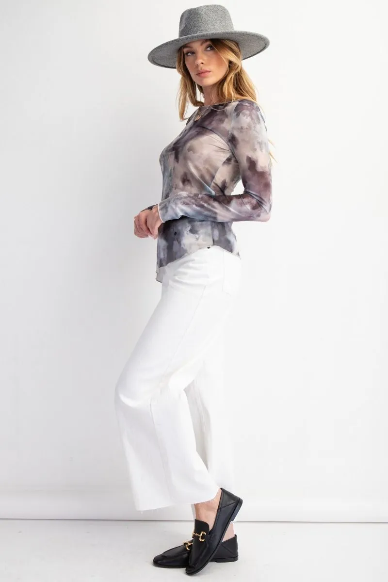 Gray Marble Long Sleeve Mesh Layering Top #010