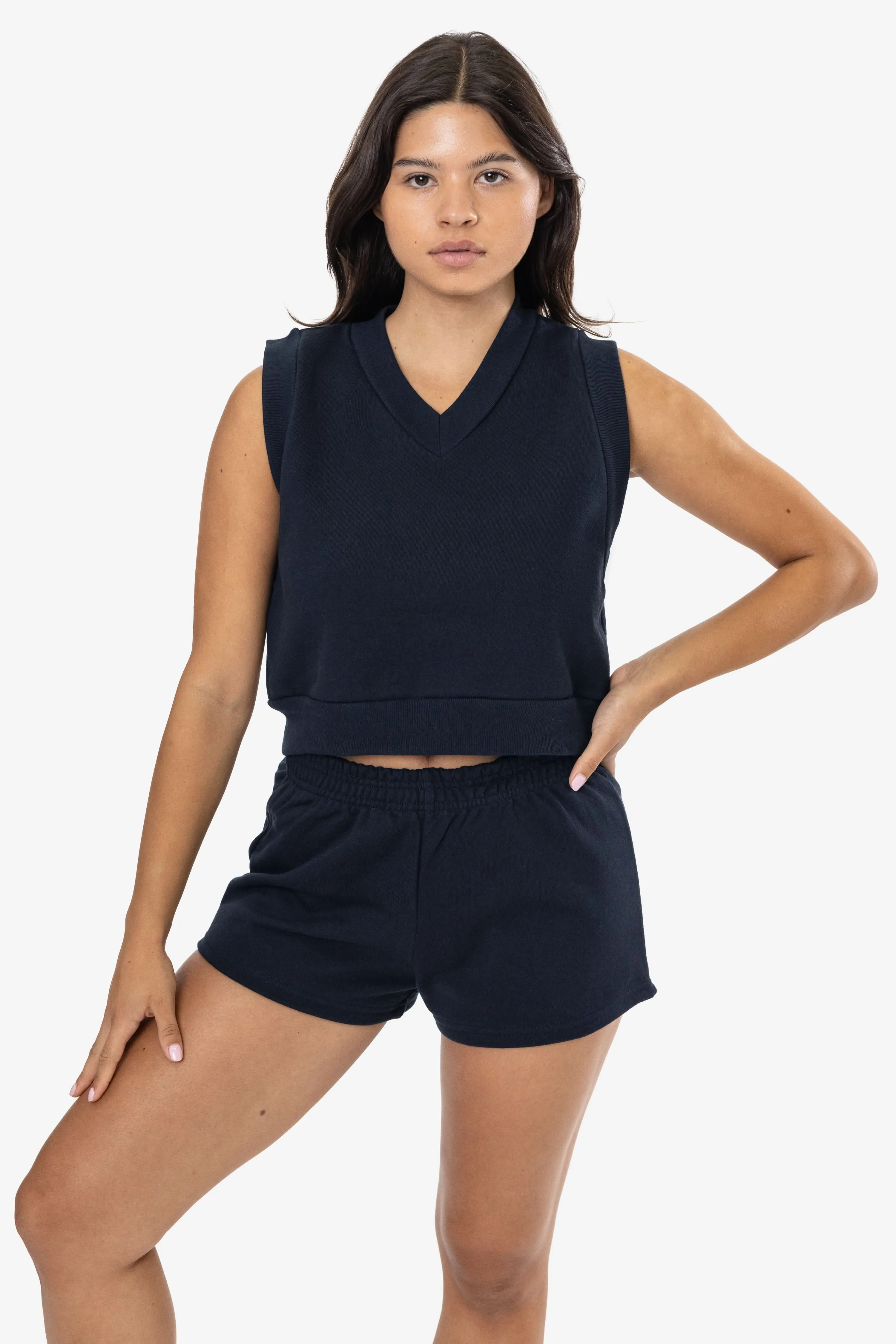 HF-357 - Heavy Fleece Cropped V-neck Vest (Piece Dye)