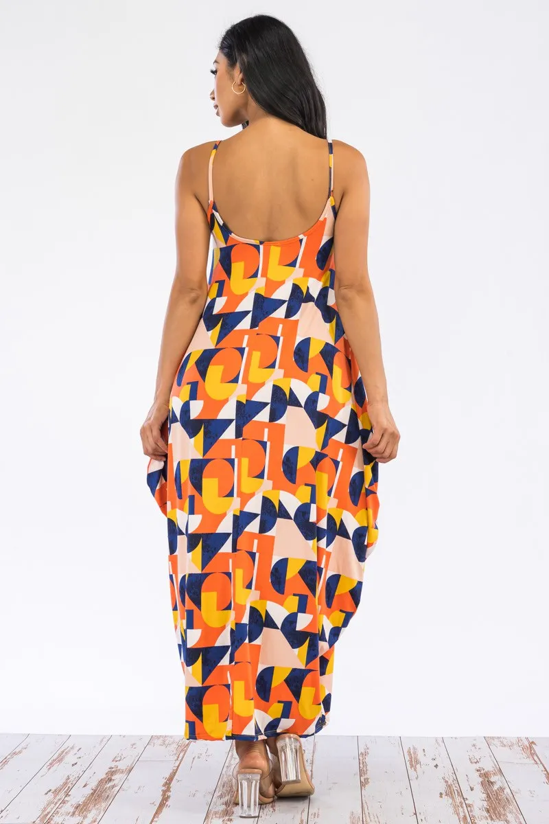 HH645R-BLOCK - CAMI MAXI DRESS WITH POCKETS