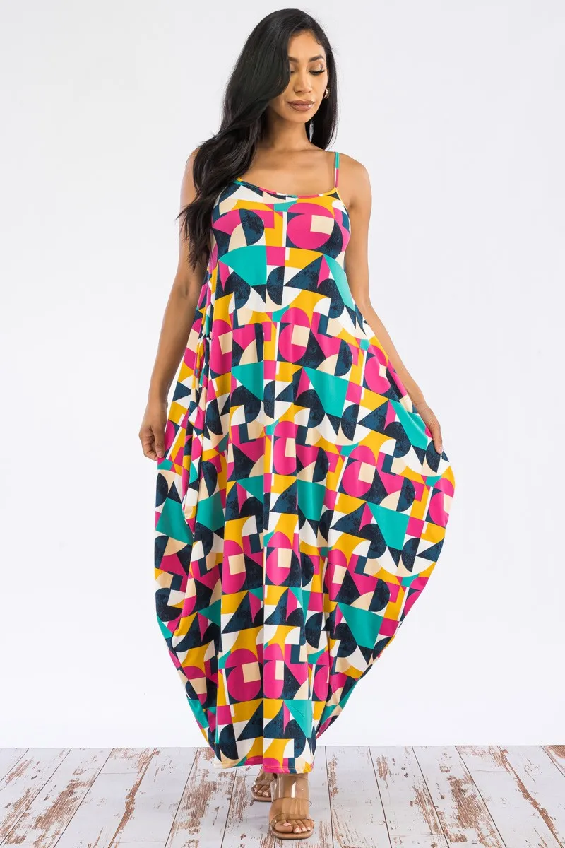 HH645R-BLOCK - CAMI MAXI DRESS WITH POCKETS