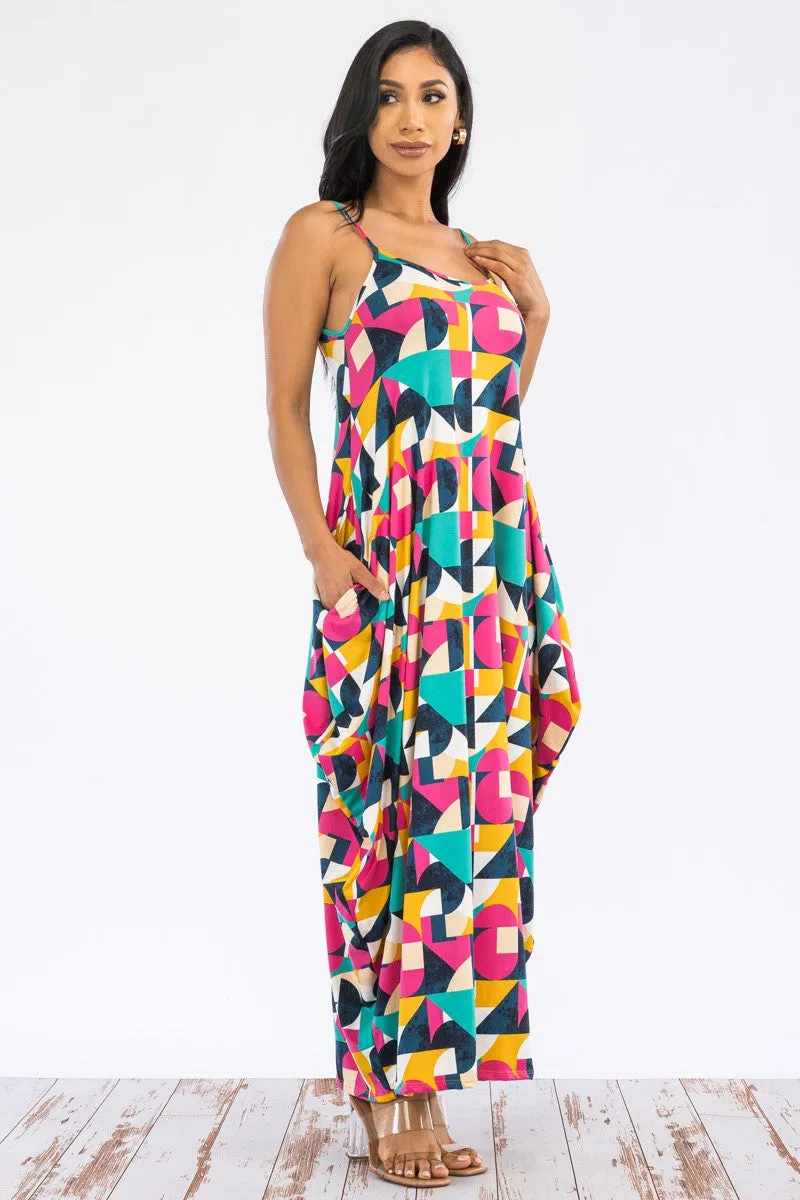 HH645R-BLOCK - CAMI MAXI DRESS WITH POCKETS