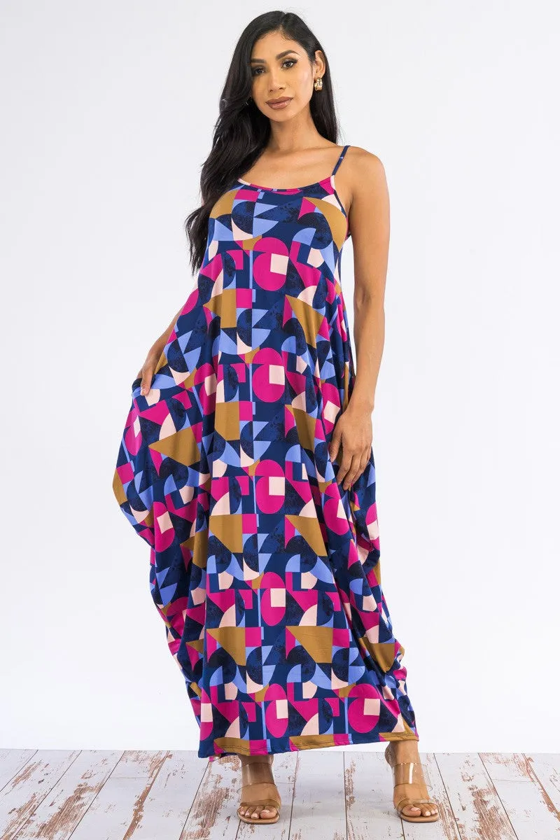 HH645R-BLOCK - CAMI MAXI DRESS WITH POCKETS