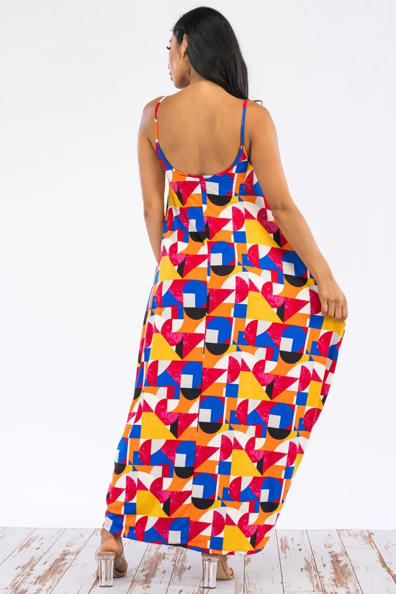 HH645R-BLOCK - CAMI MAXI DRESS WITH POCKETS