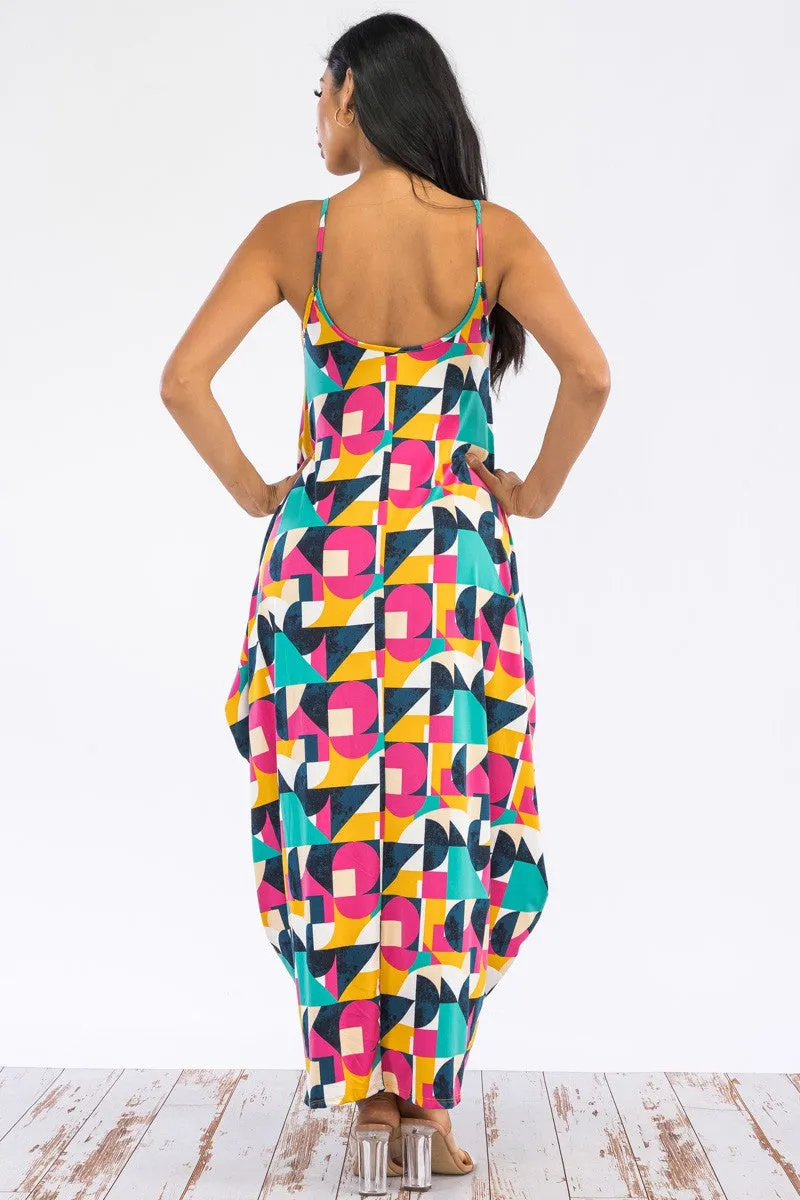 HH645R-BLOCK - CAMI MAXI DRESS WITH POCKETS