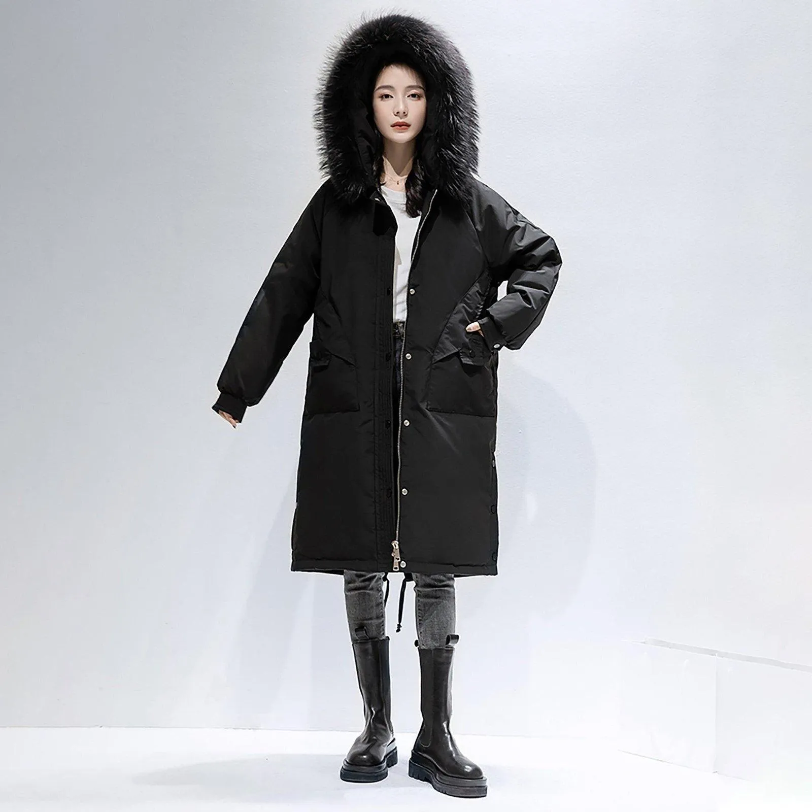 Hooded Fur Collar Down Puffer Parka