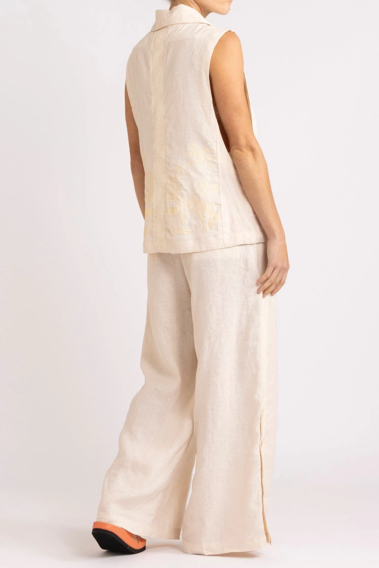 Isadora Embroidered Linen & Silk Vest