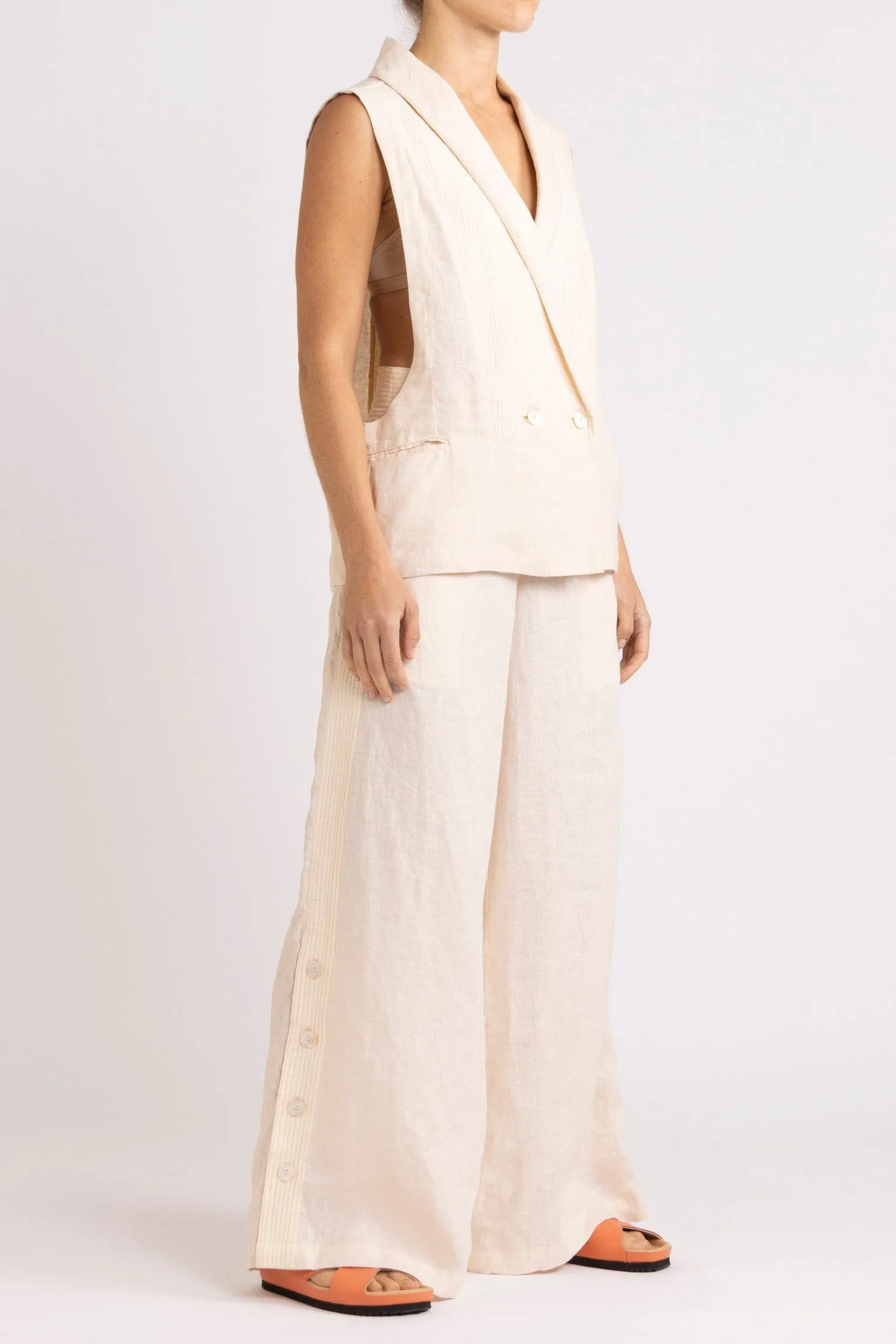 Isadora Embroidered Linen & Silk Vest