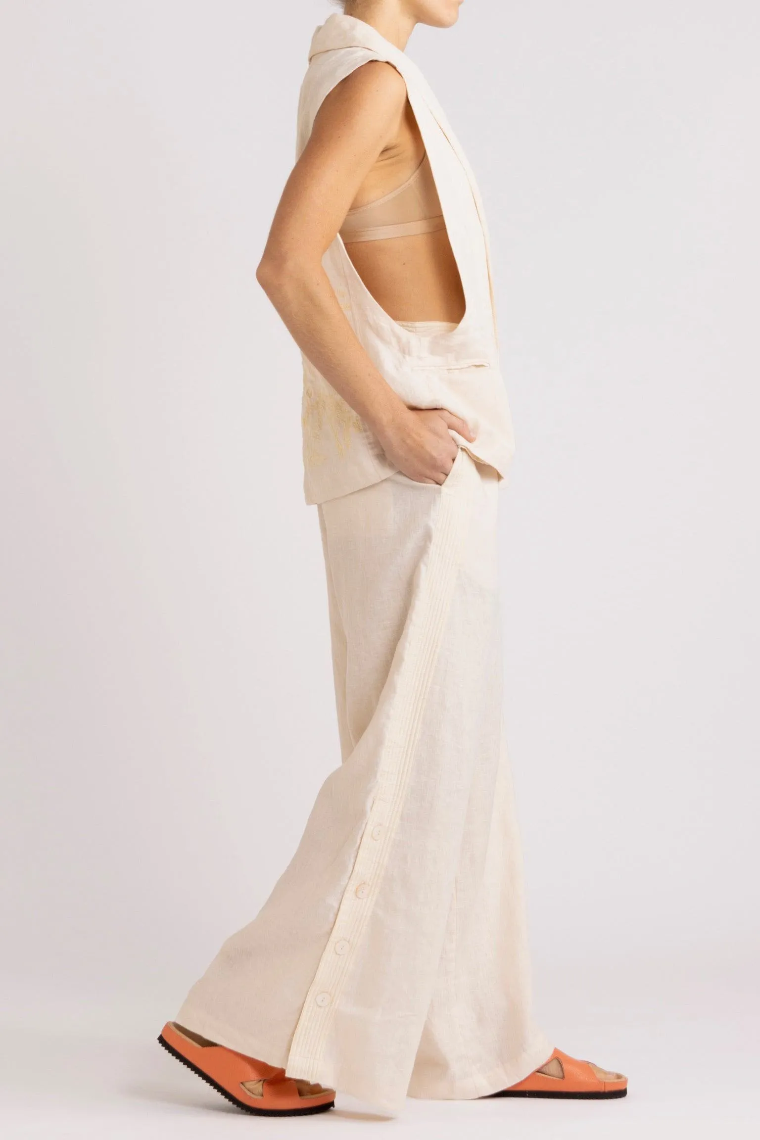 Isadora Embroidered Linen & Silk Vest