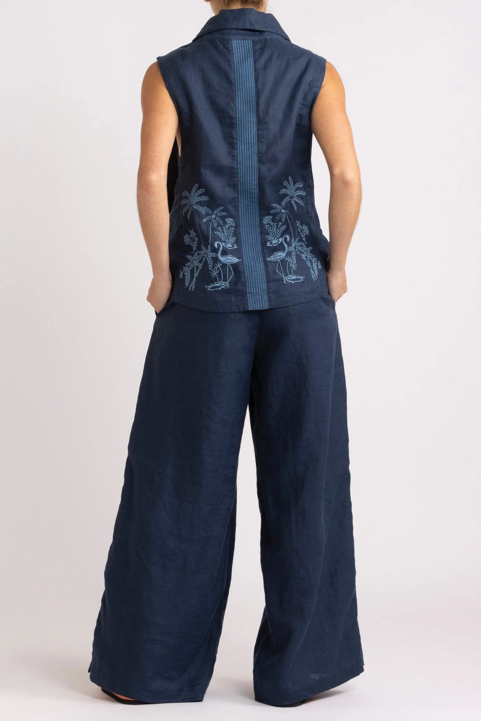 Isadora Embroidered Linen & Silk Vest