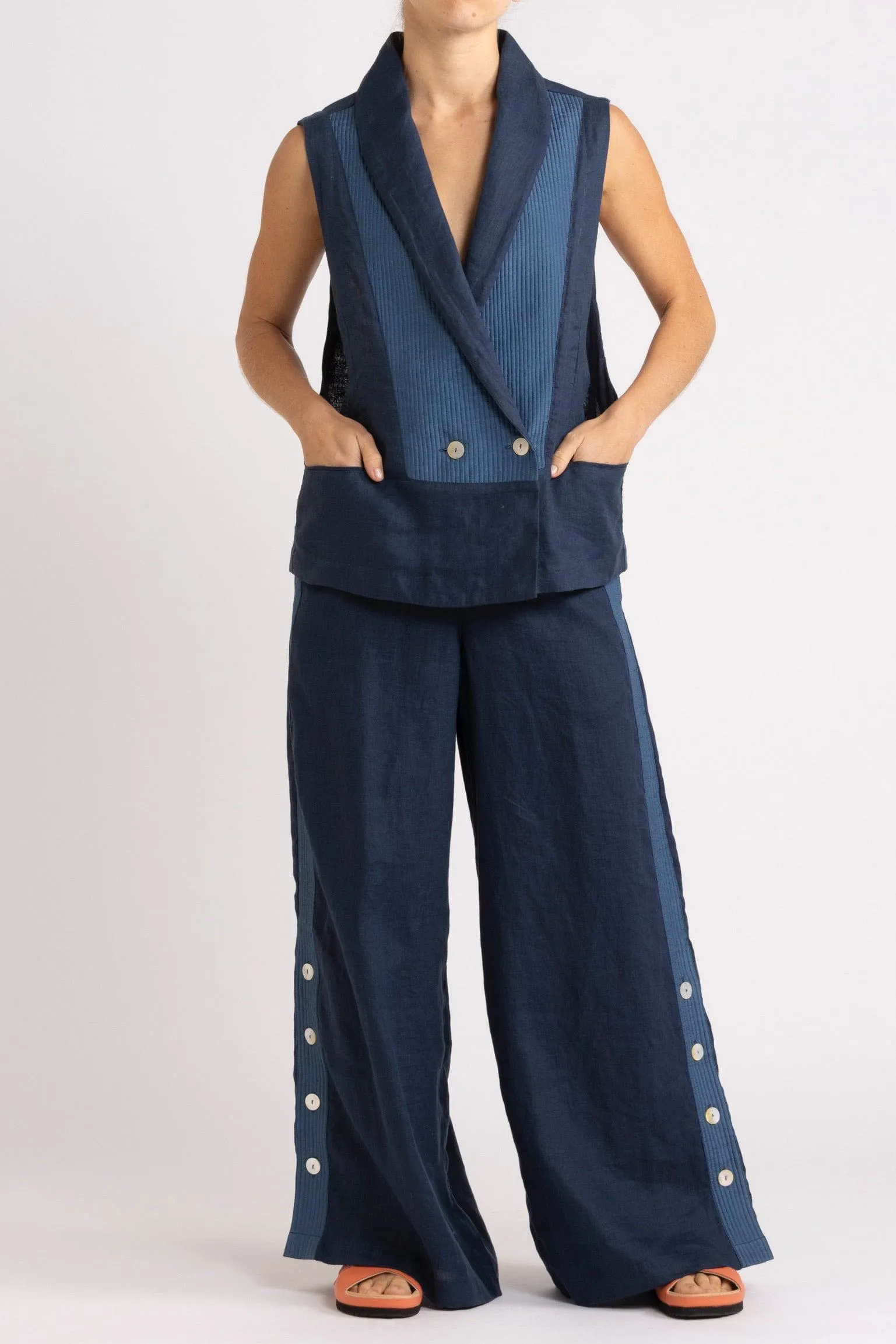 Isadora Embroidered Linen & Silk Vest