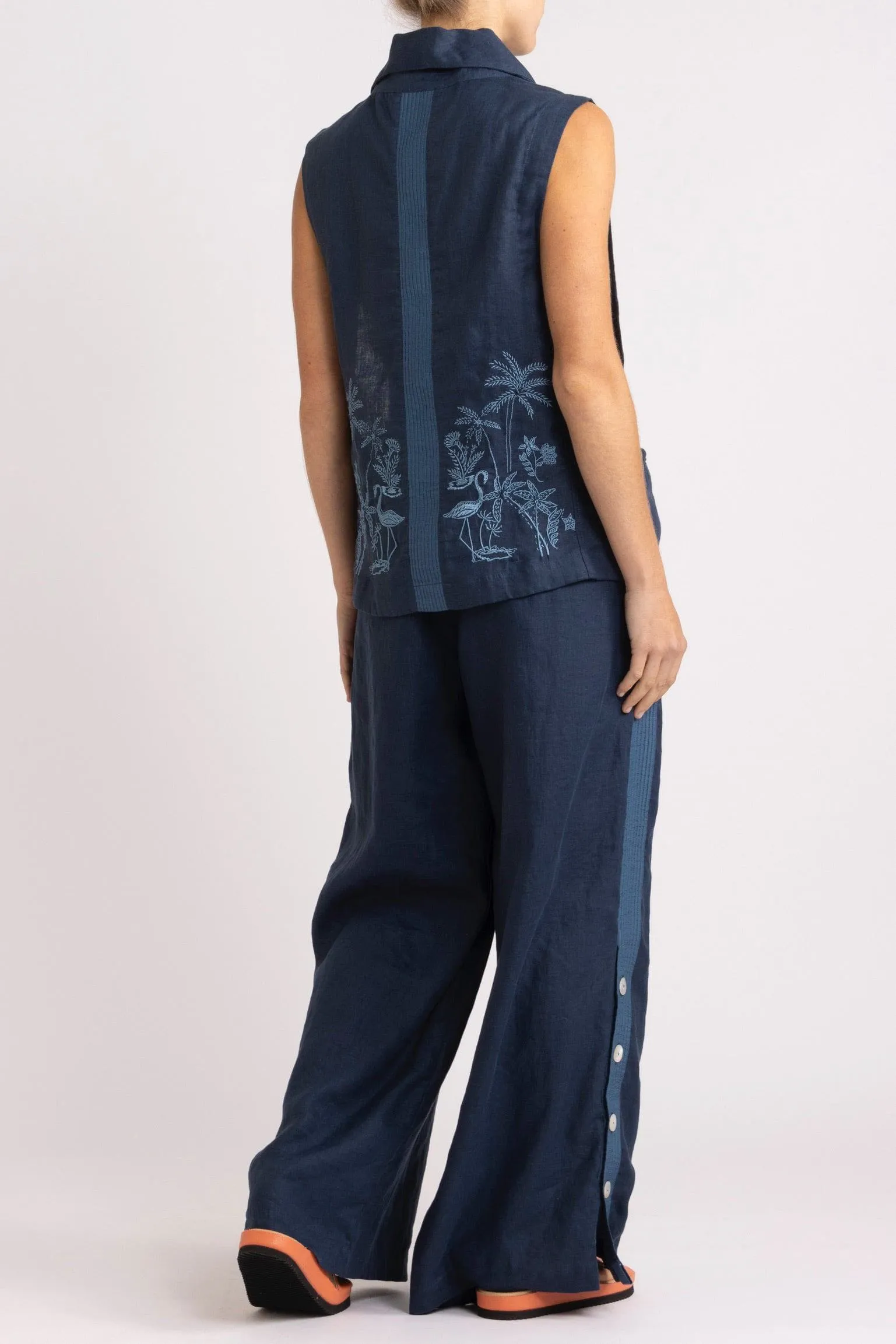 Isadora Embroidered Linen & Silk Vest