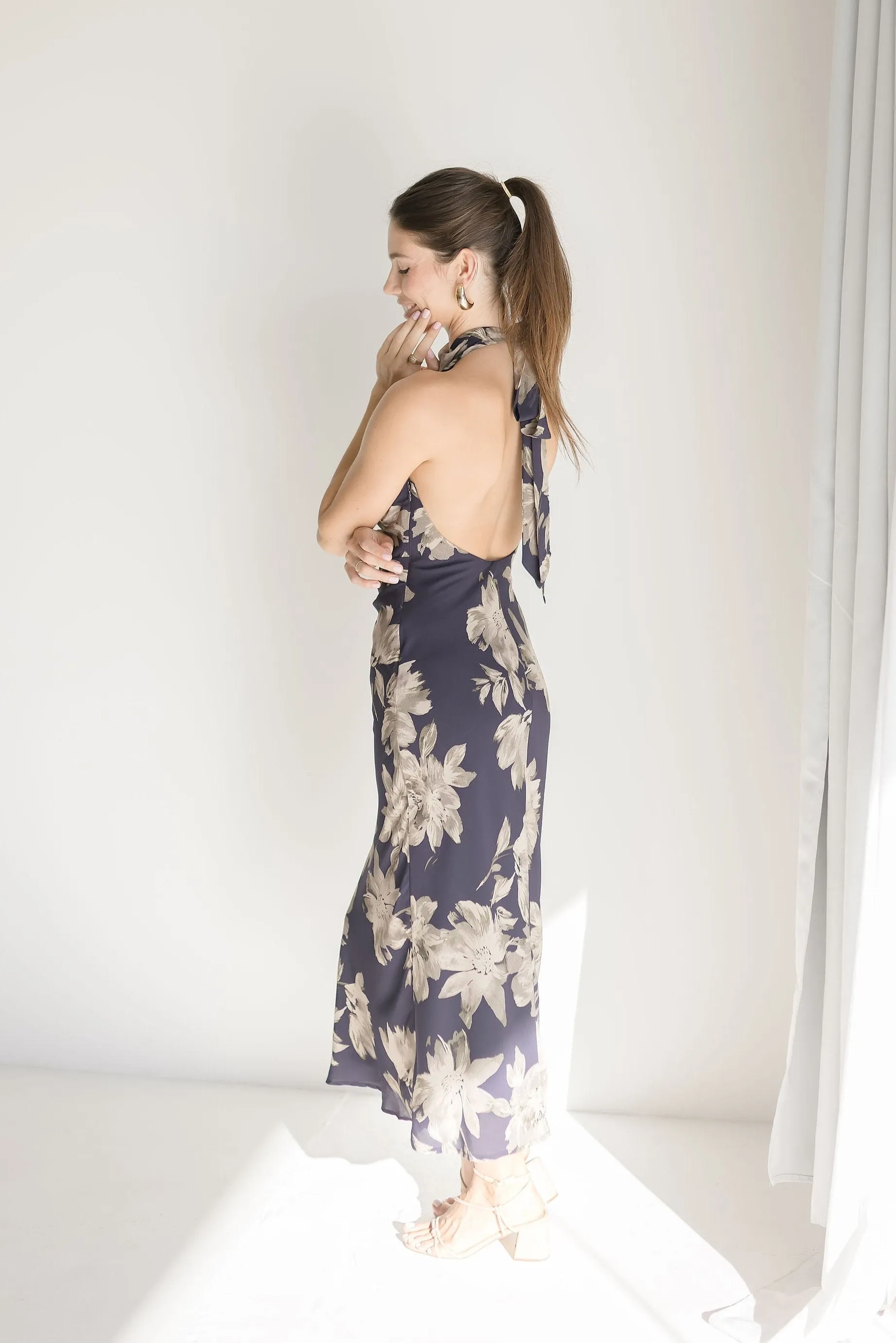 Janelle Halter Neck Floral Print Maxi Dress Black