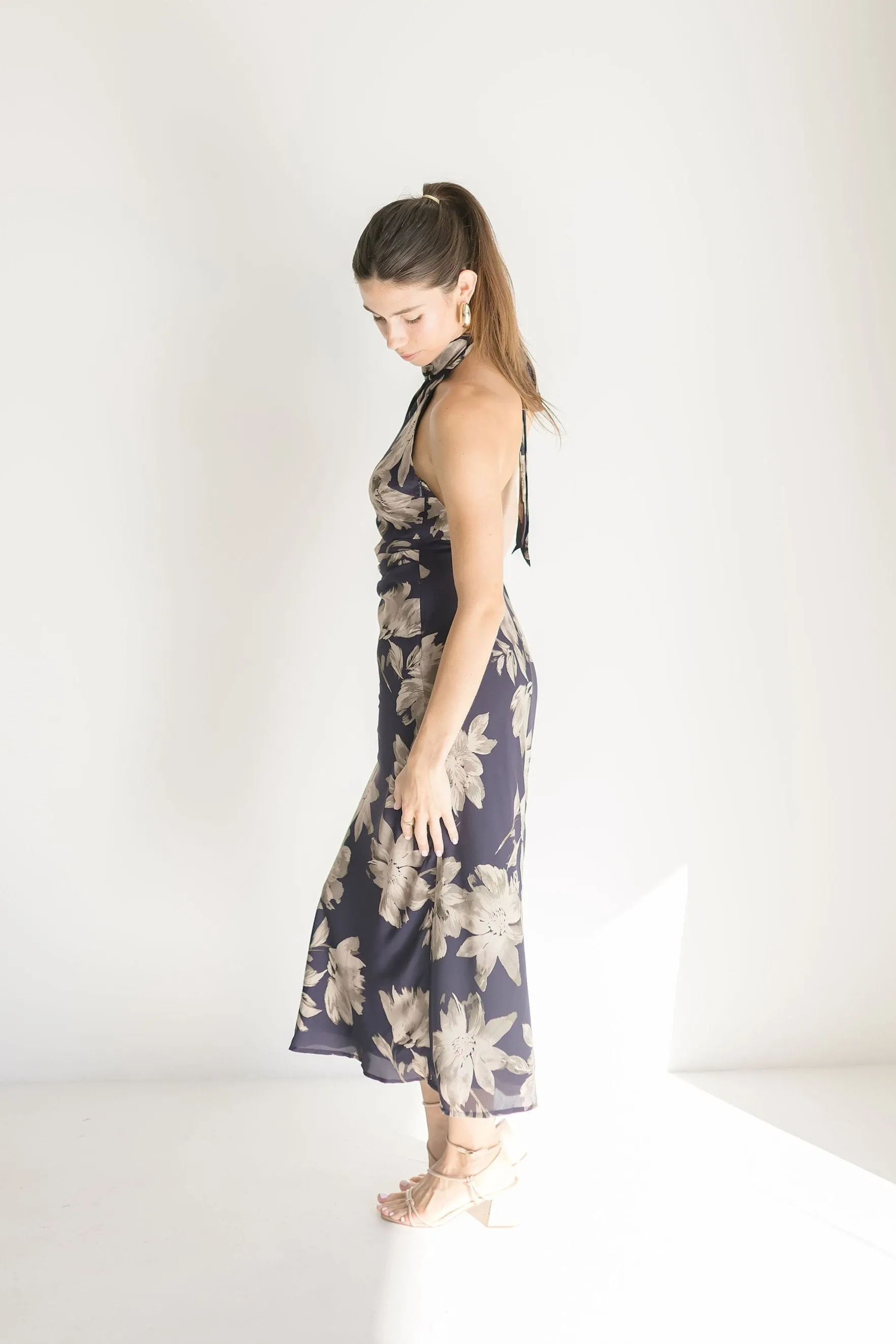 Janelle Halter Neck Floral Print Maxi Dress Black