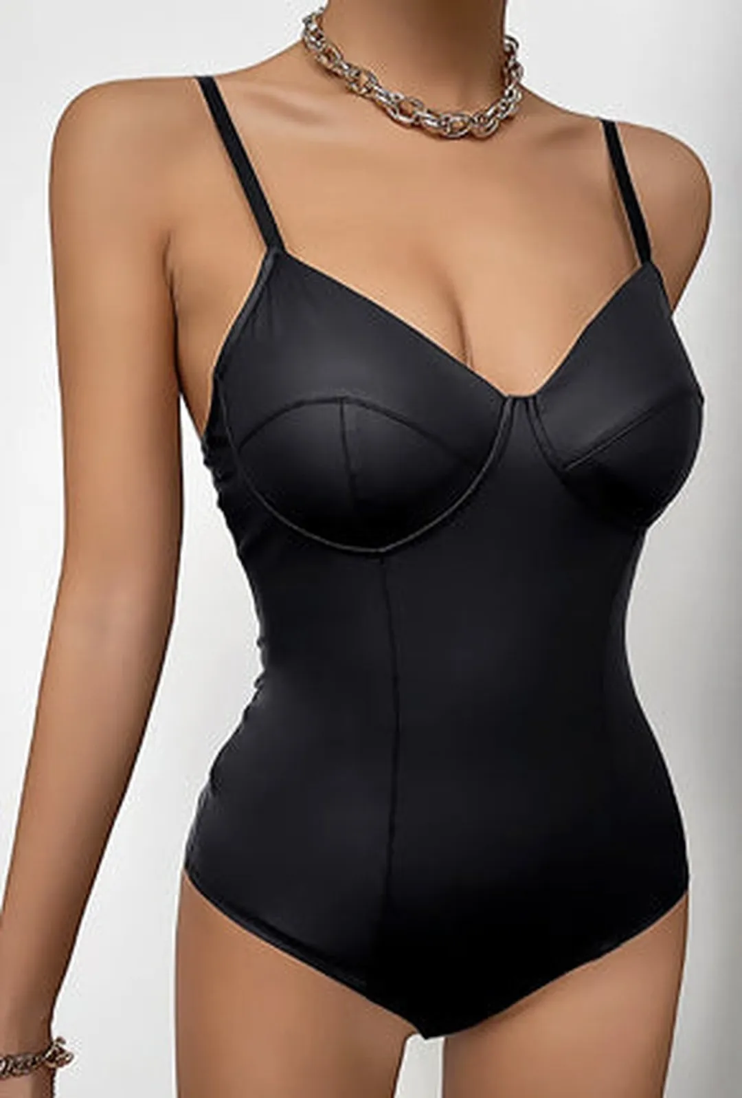 JEIMY - LEATHERETTE BUSTIER BODYSUIT