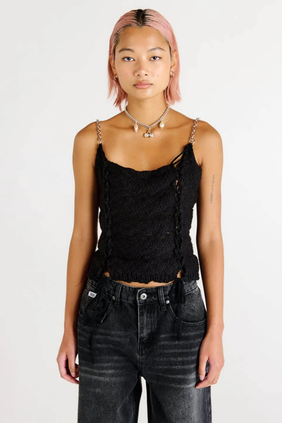 JENNIFER LACE UP KNIT VEST TOP