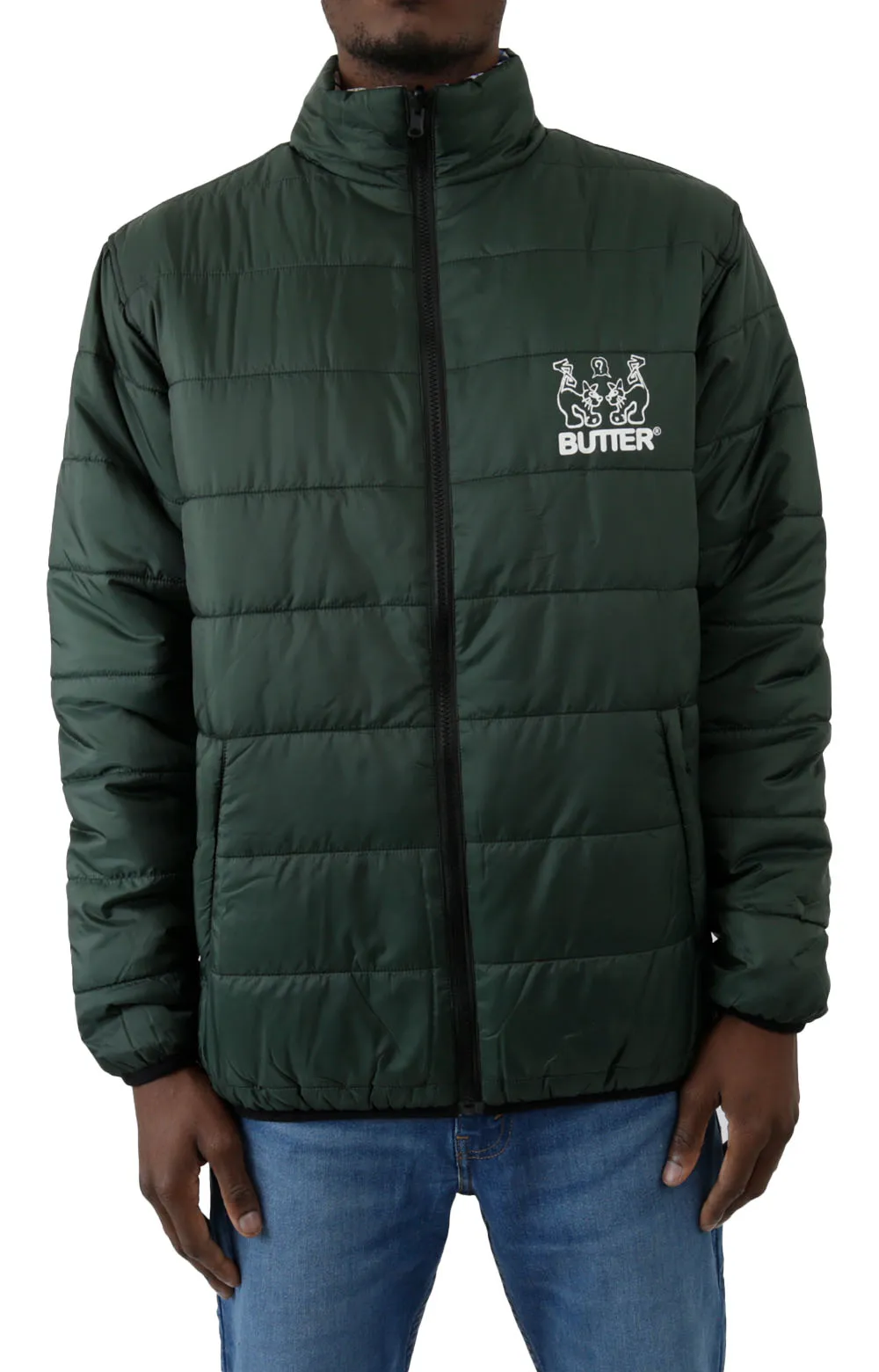 Jun Dual-Sided Quilted Puffer Jacket - Military/Gray