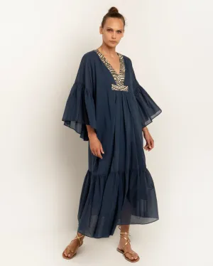 Kori Cotton Voile Maxi Dress | Navy & Gold