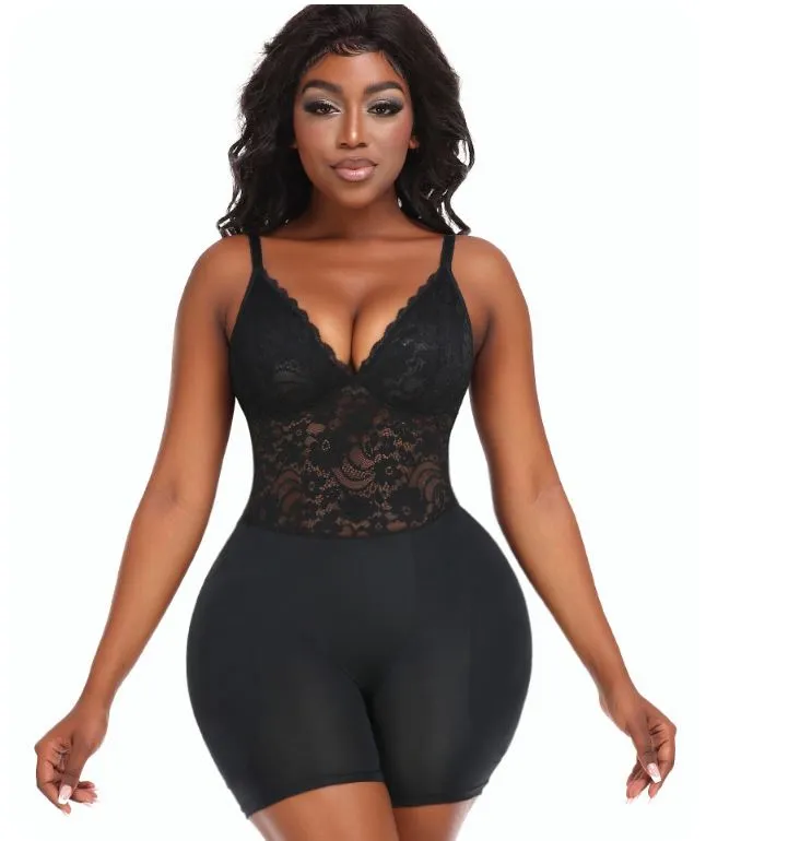 Lace Shapewear Bodysuit with Hip Pads Butt Lifter and Waist Slimmer Slimming Control Panties