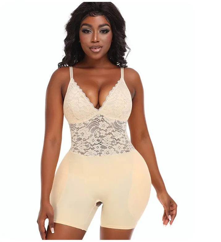 Lace Shapewear Bodysuit with Hip Pads Butt Lifter and Waist Slimmer Slimming Control Panties