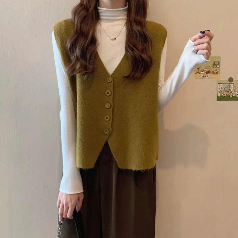 Lanfubeisi dress to impress outfits Women's Korean-Style Knitted Vest Spring and Autumn Sweater Overwear Vest Sleeveless Vest