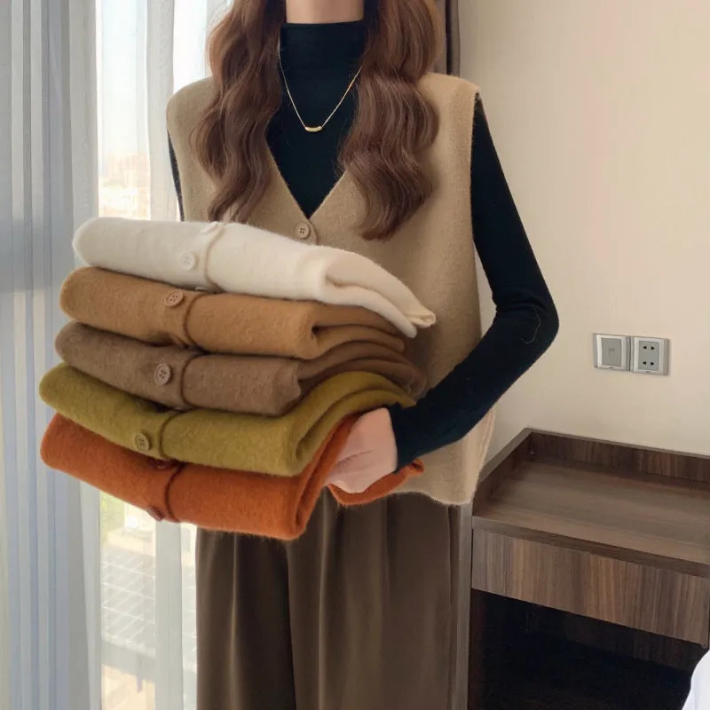 Lanfubeisi dress to impress outfits Women's Korean-Style Knitted Vest Spring and Autumn Sweater Overwear Vest Sleeveless Vest