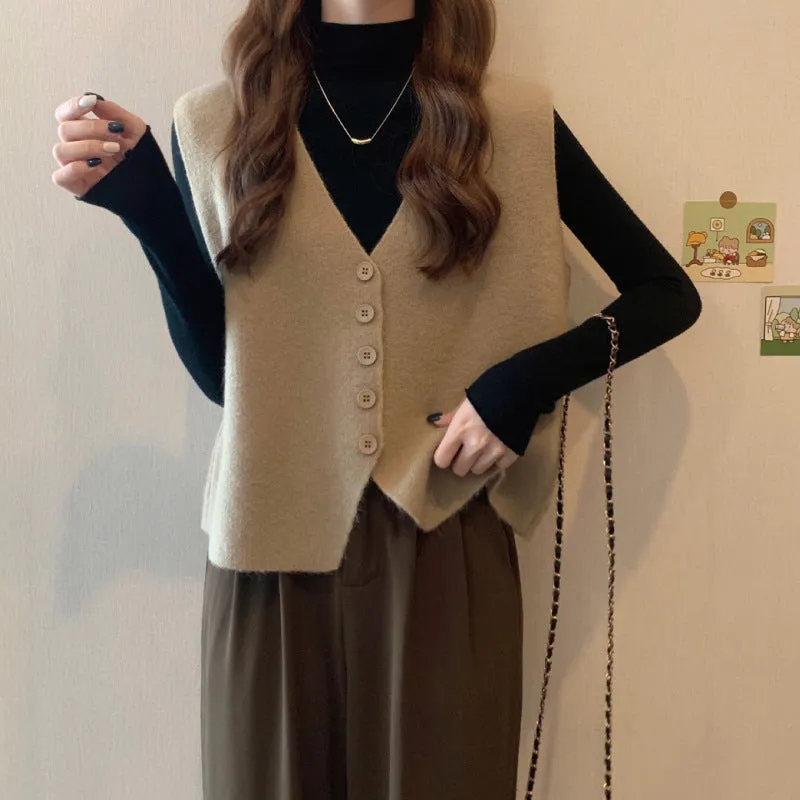 Lanfubeisi dress to impress outfits Women's Korean-Style Knitted Vest Spring and Autumn Sweater Overwear Vest Sleeveless Vest