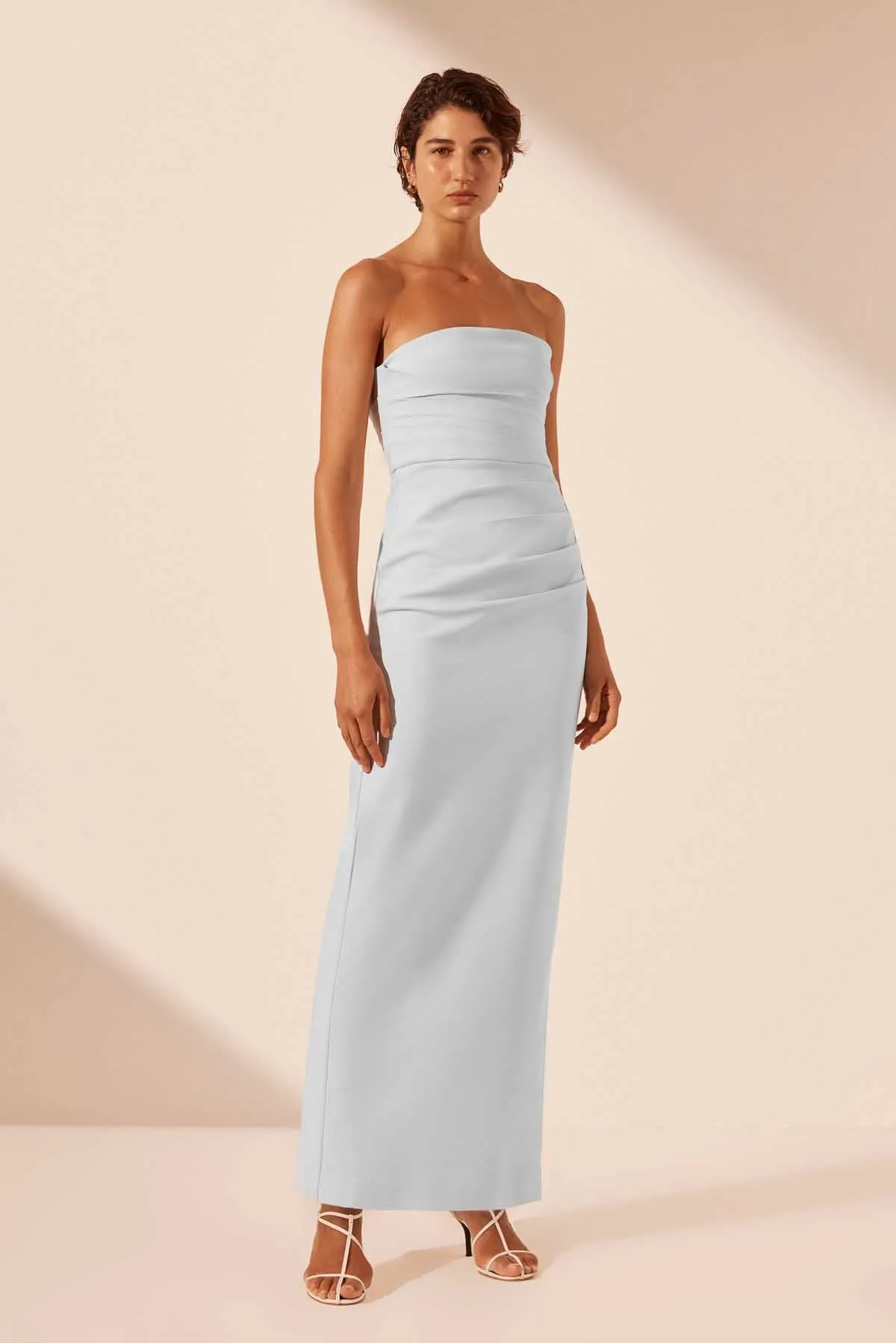 LANI STRAPLESS DRAPED MAXI DRESS - SKY