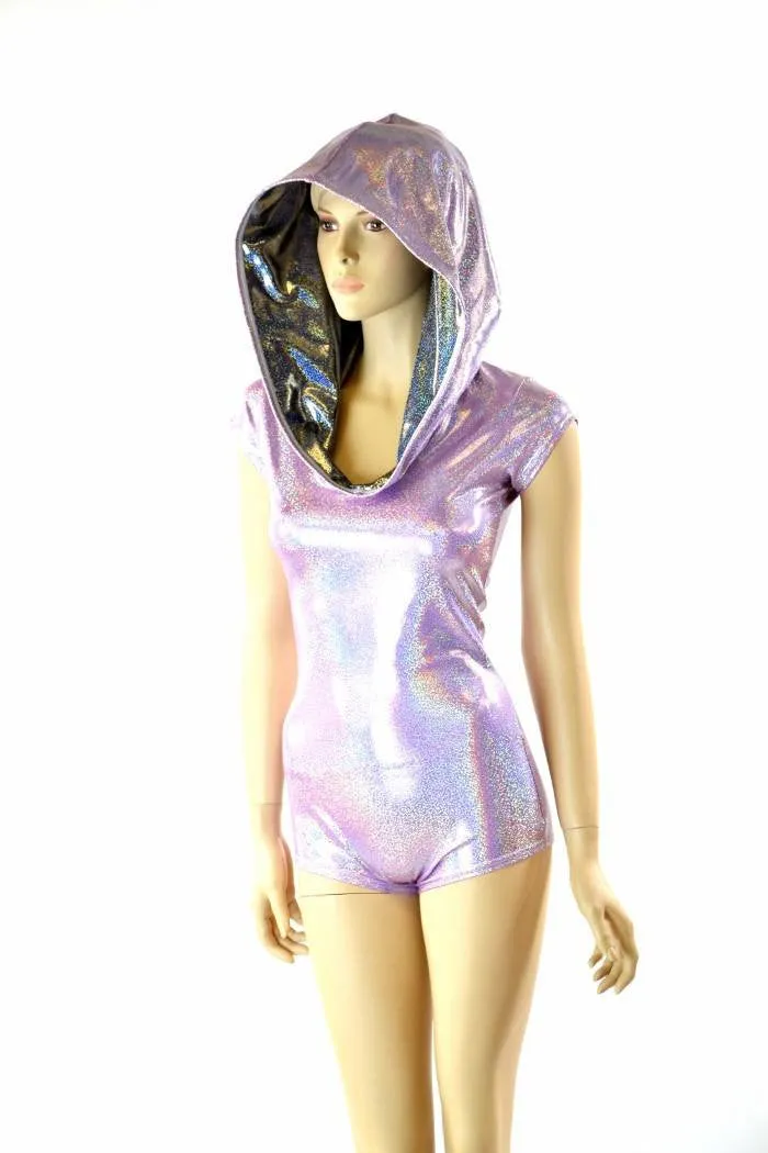 Lilac & Silver Cap Sleeve Hoodie Romper