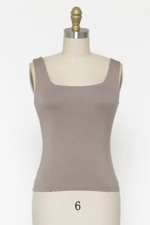 LINED SQUARE NECK TANK TOP (MOCHA)