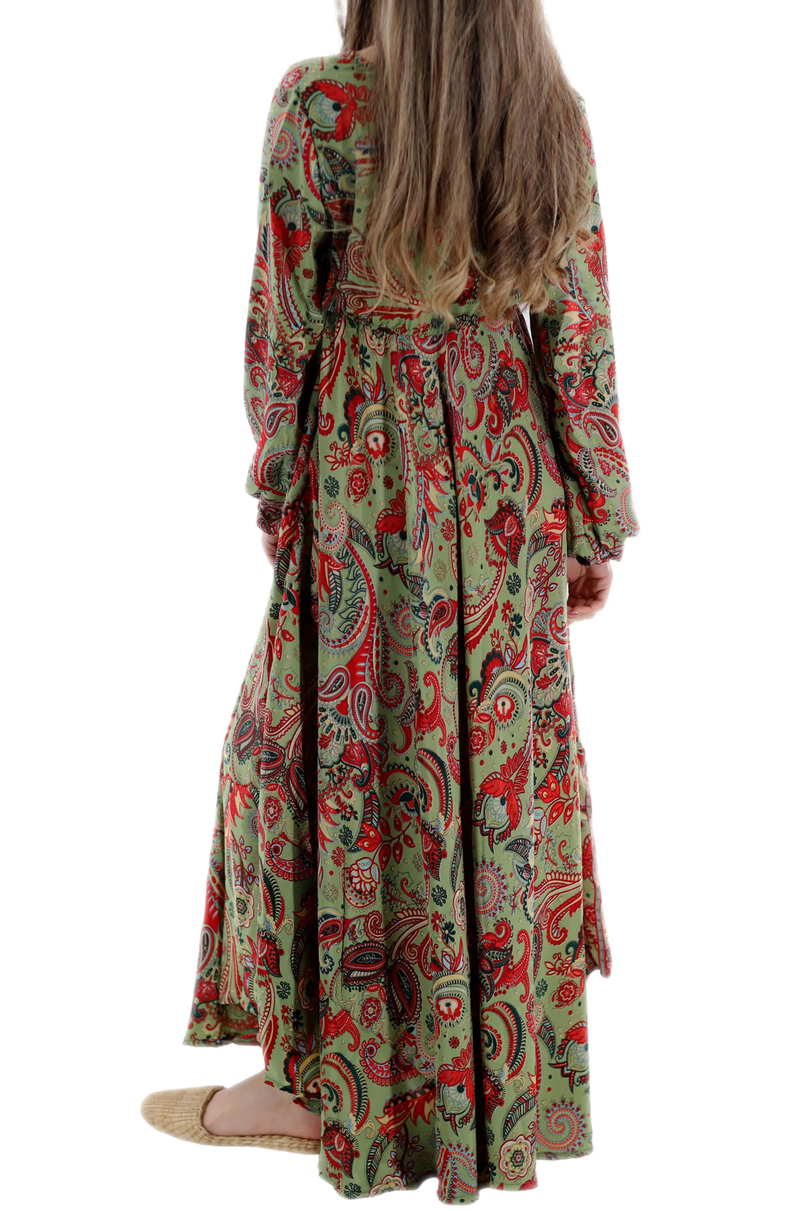 Long Flowy Floral 'Emilia' Maxi Dress - Green/Red (2024)