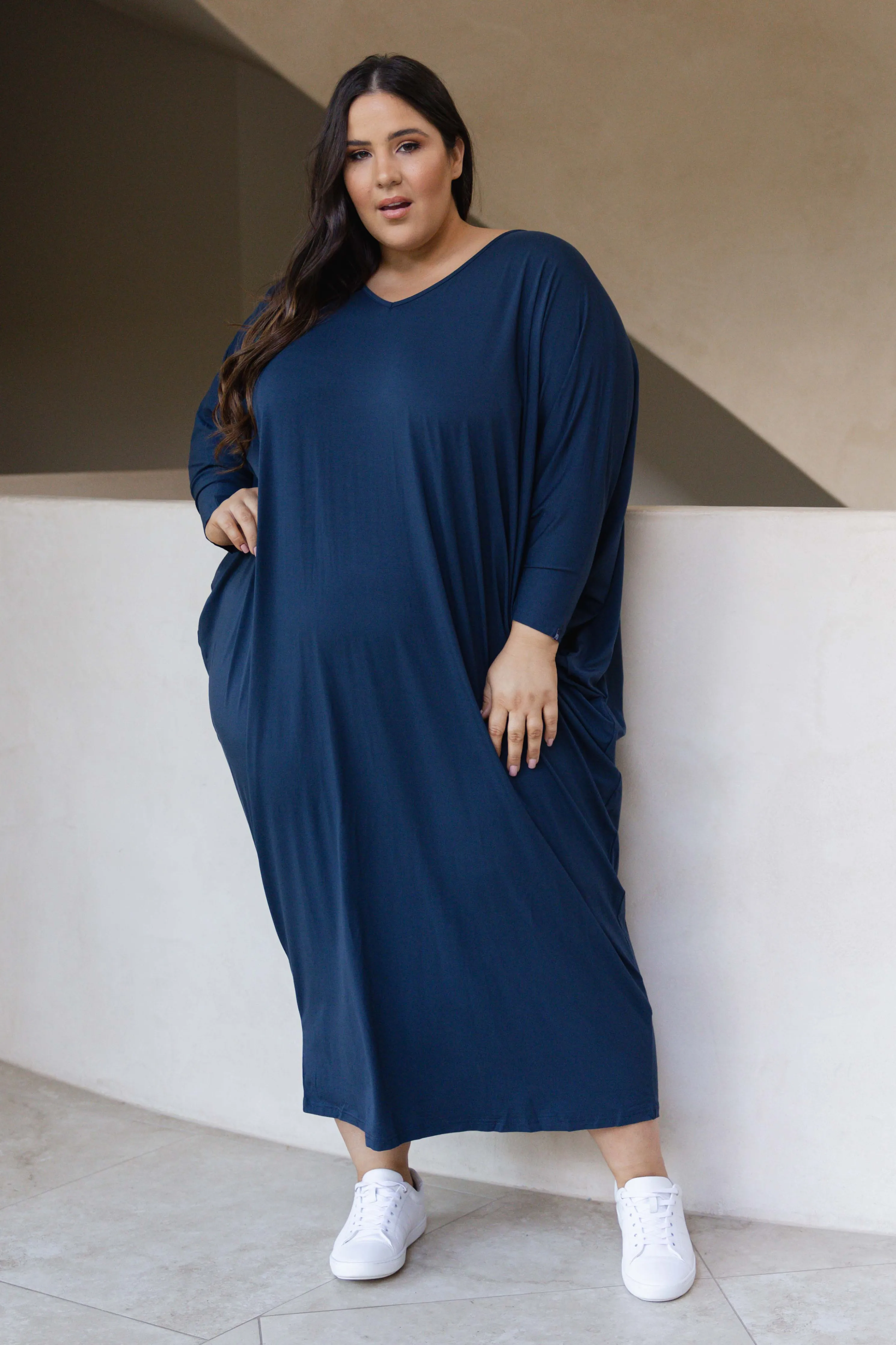 Long Sleeve Maxi Miracle Dress in Navy