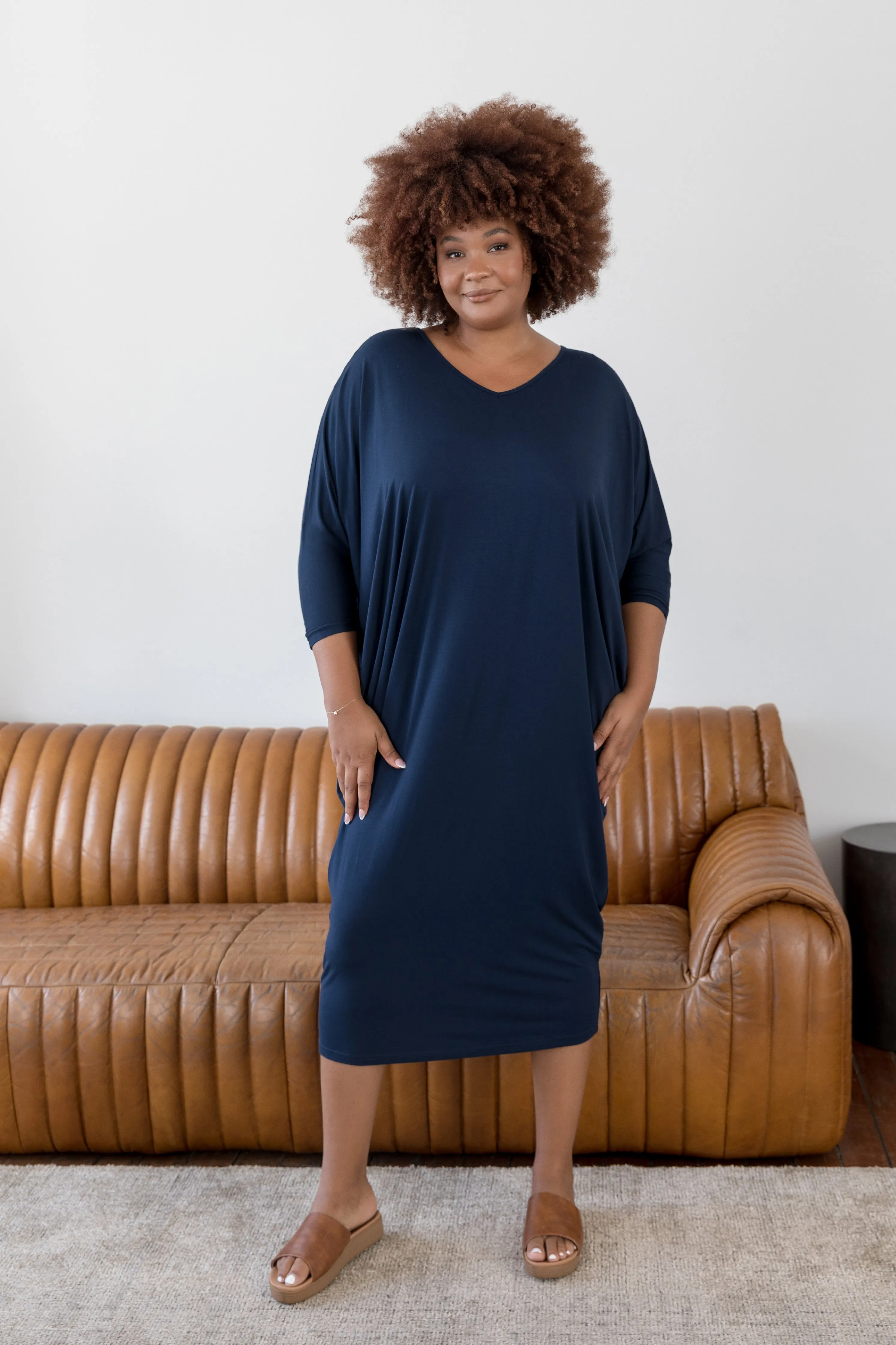 Long Sleeve Maxi Miracle Dress in Navy