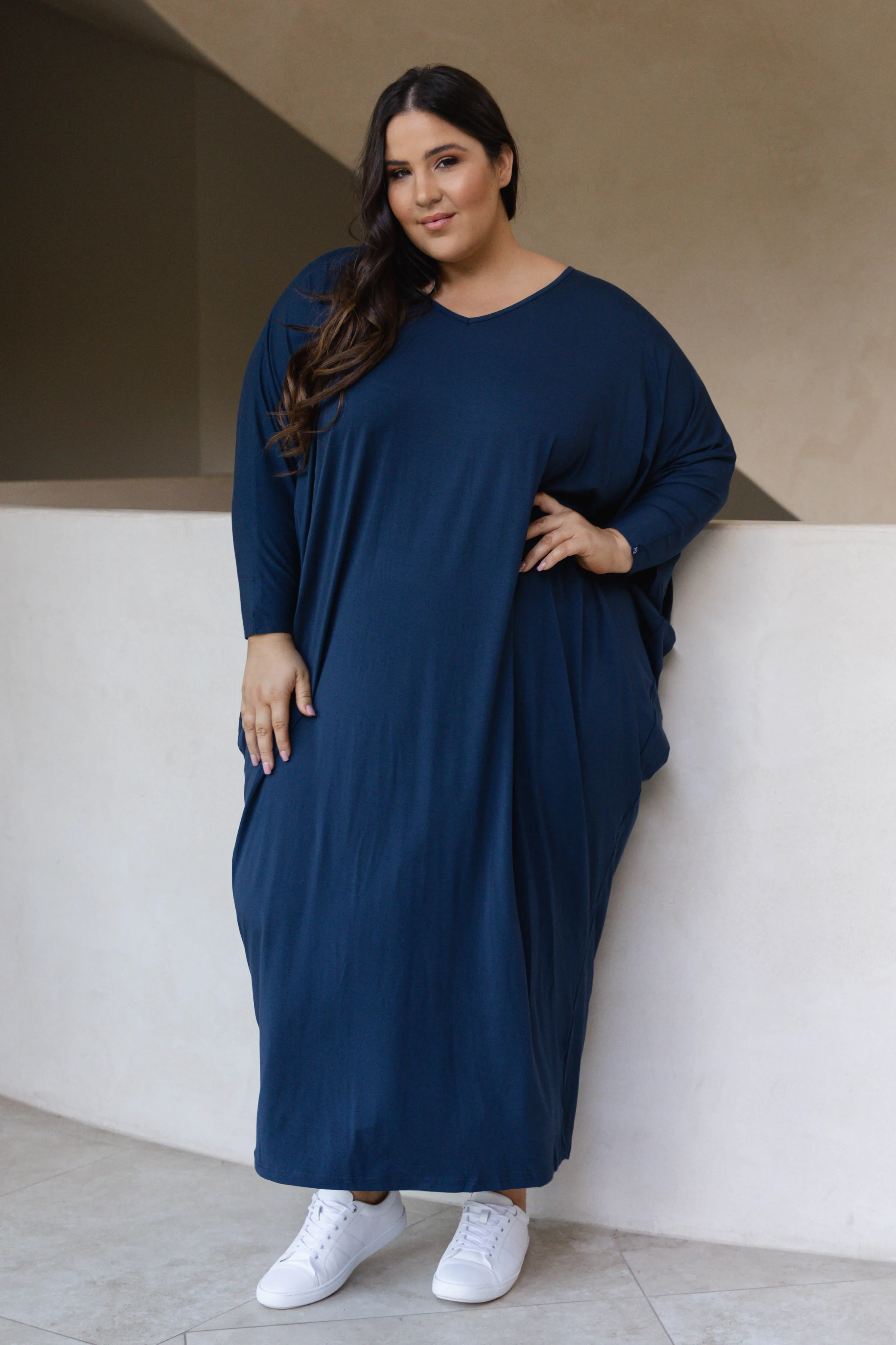 Long Sleeve Maxi Miracle Dress in Navy