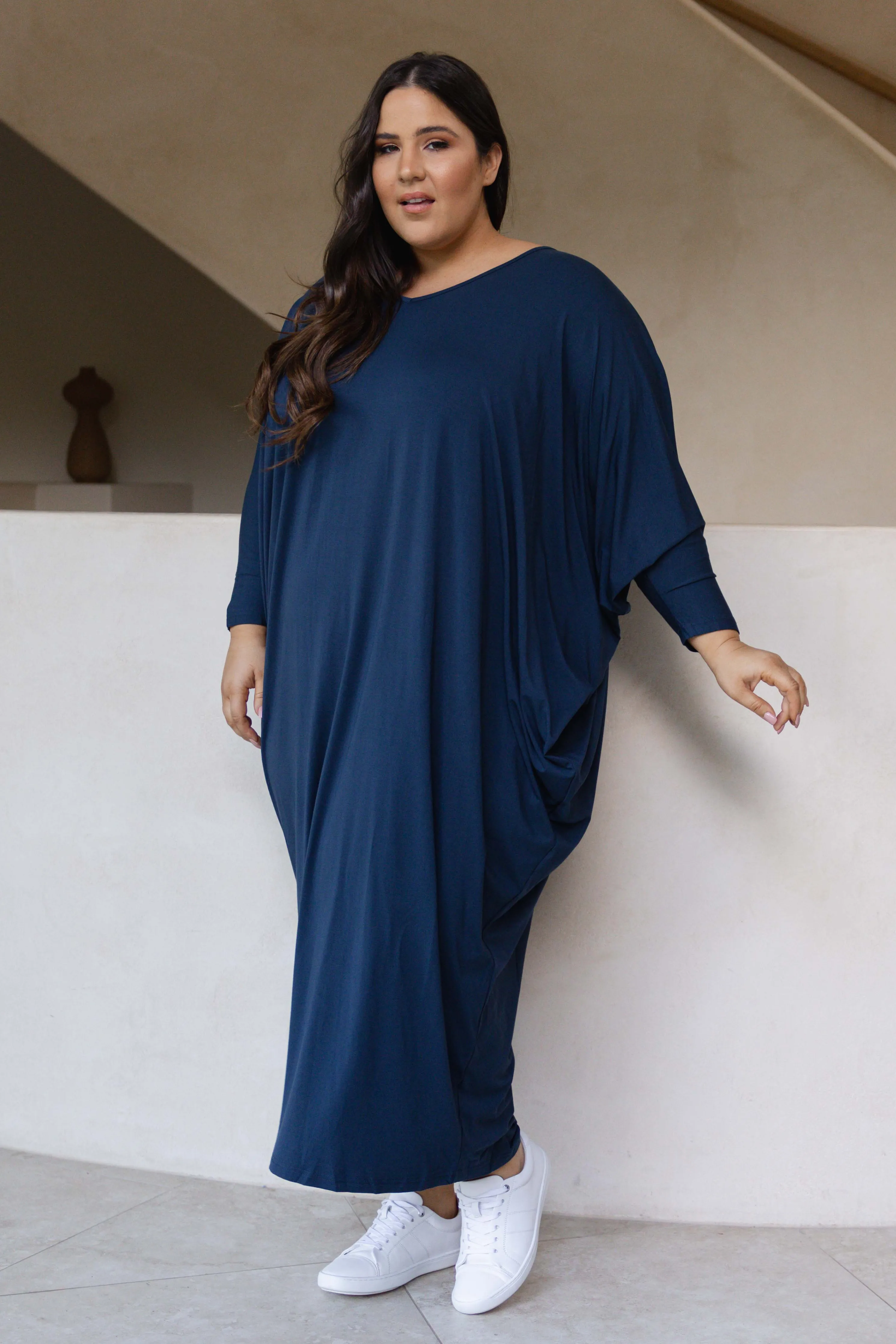 Long Sleeve Maxi Miracle Dress in Navy