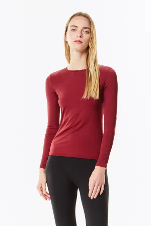 Long Sleeve Microfiber Burgundy Layering Shell Top