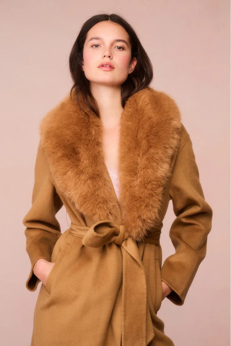 Mahika Wool-Cashmere Faux Fur Collar Coat - CAMEL