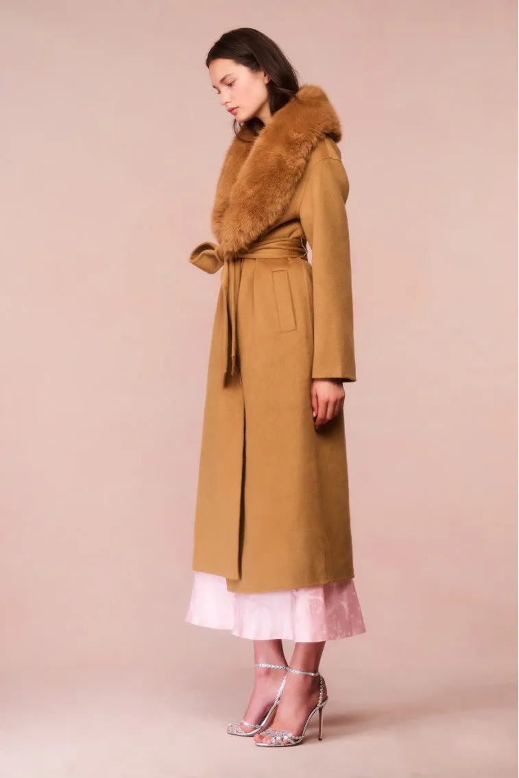 Mahika Wool-Cashmere Faux Fur Collar Coat - CAMEL