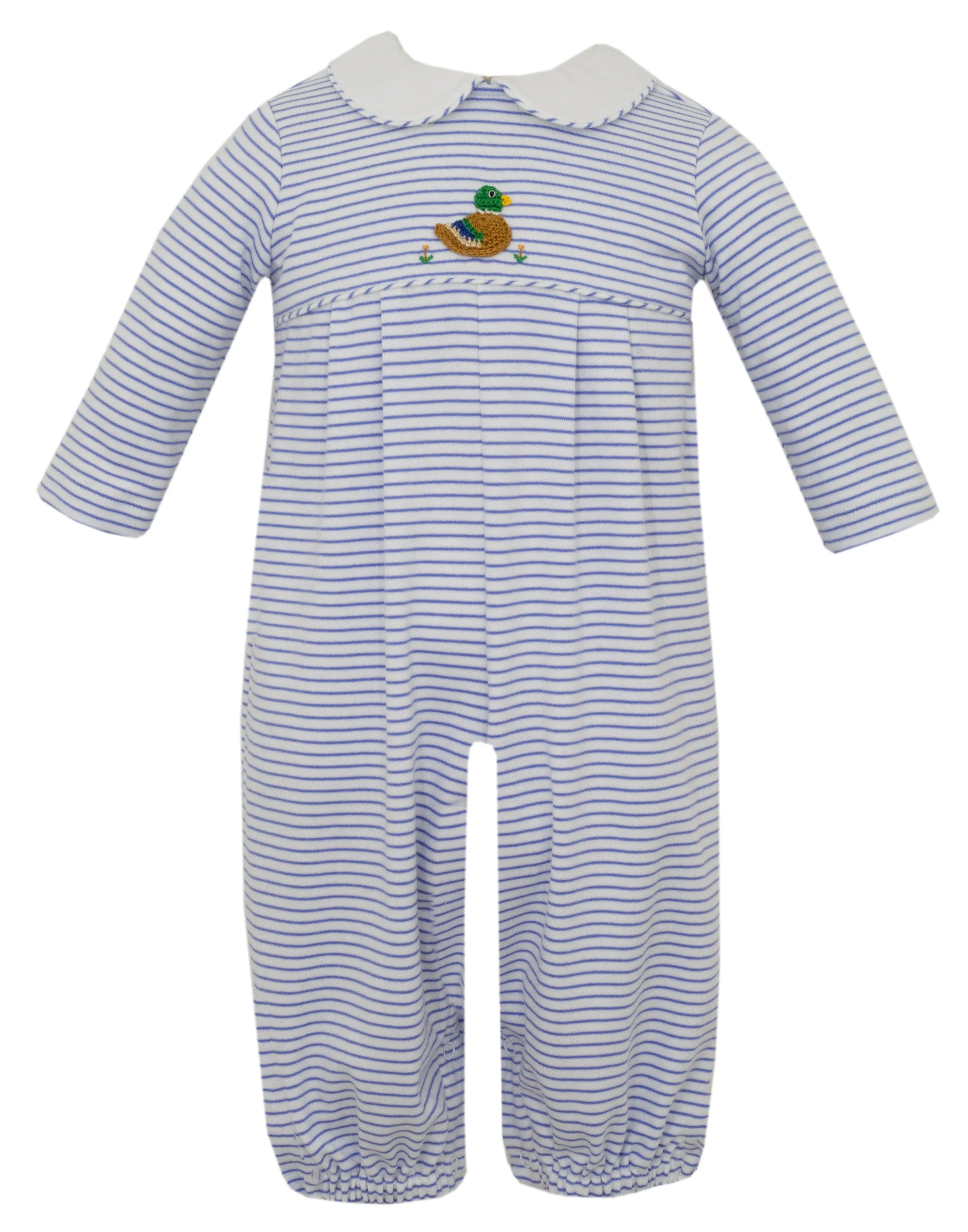 Mallard Knit Romper- Blue Stripe