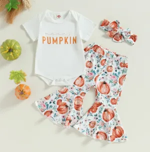 Mama's Pumpkin Romper with Bell Bottoms and Headband #100096