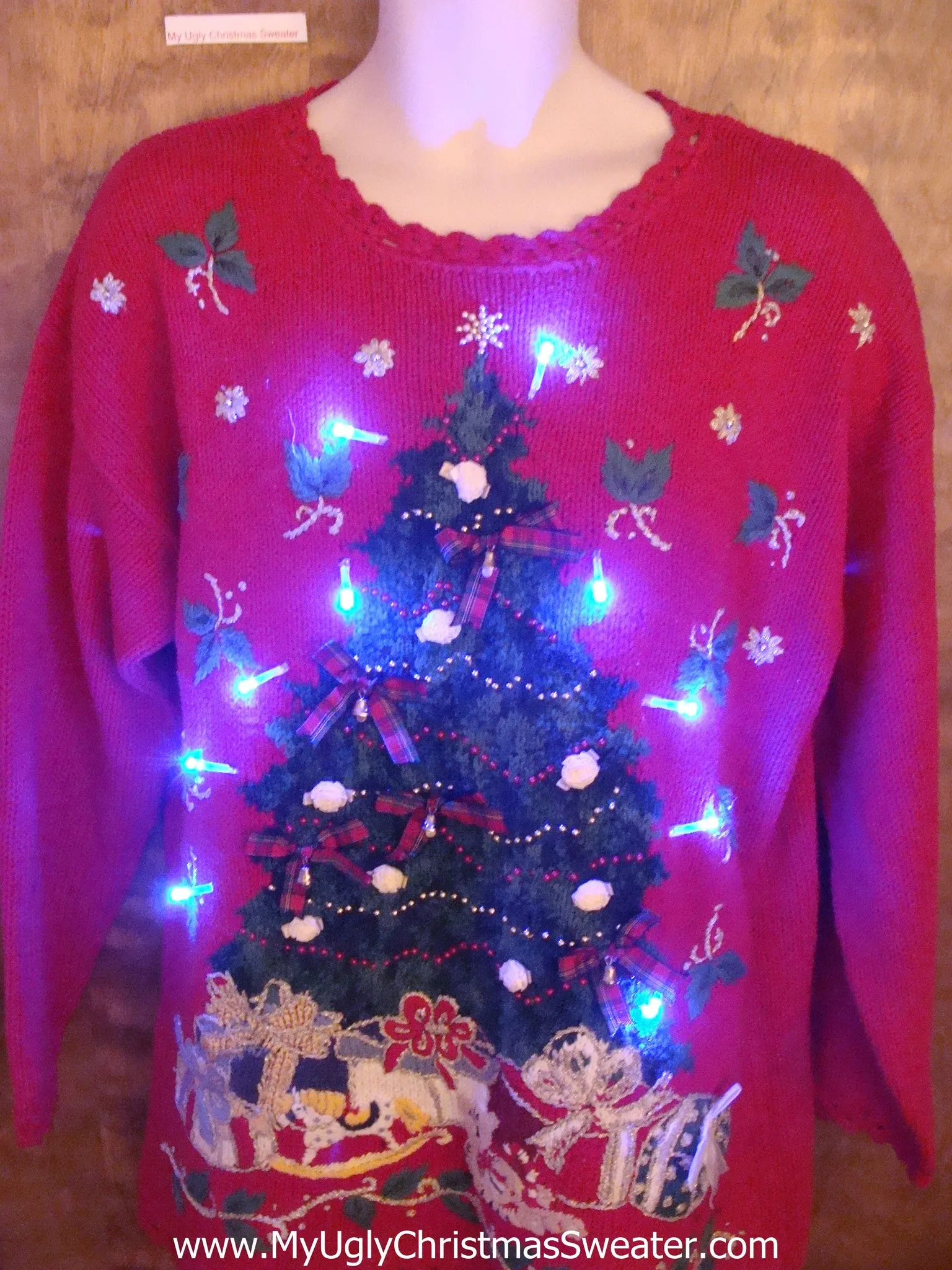 Maximum Tacky Tree Light Up Ugly Christmas Jumper