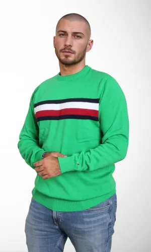 Men Sweater Stripe Crew Neck (Green)