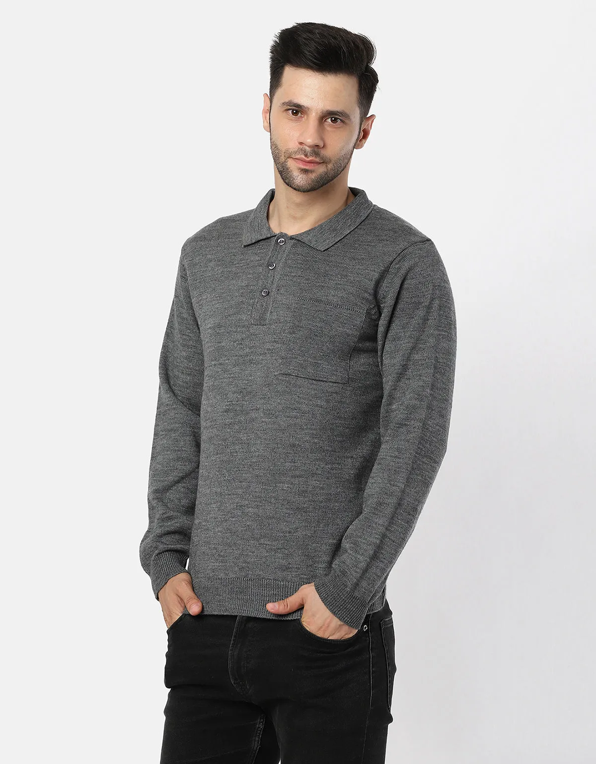 Men Woolen Collar Neck Pullover