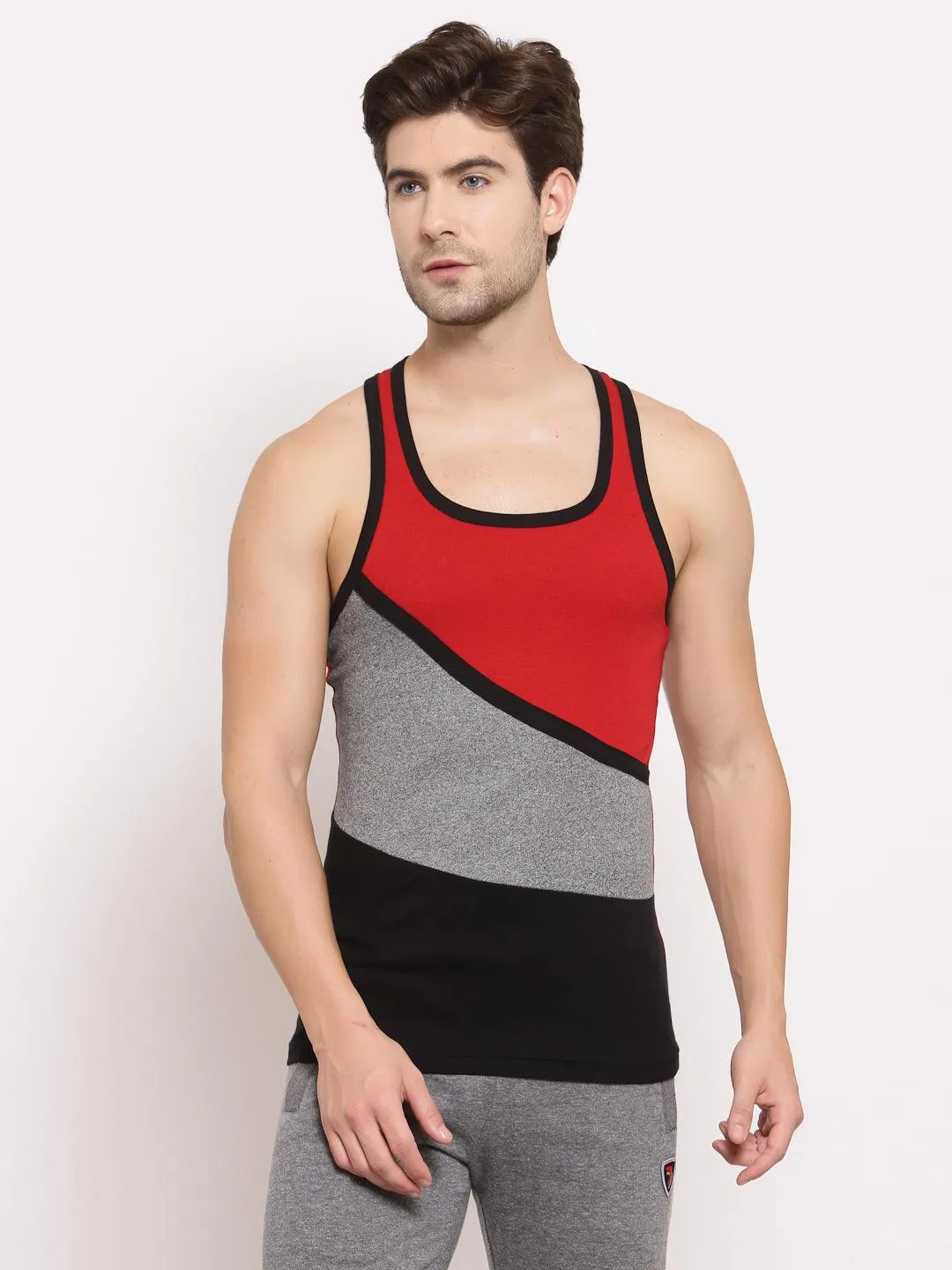 Men's 3-Colour Panel Gym Vest Pack Of 2 - (Red & Navy)